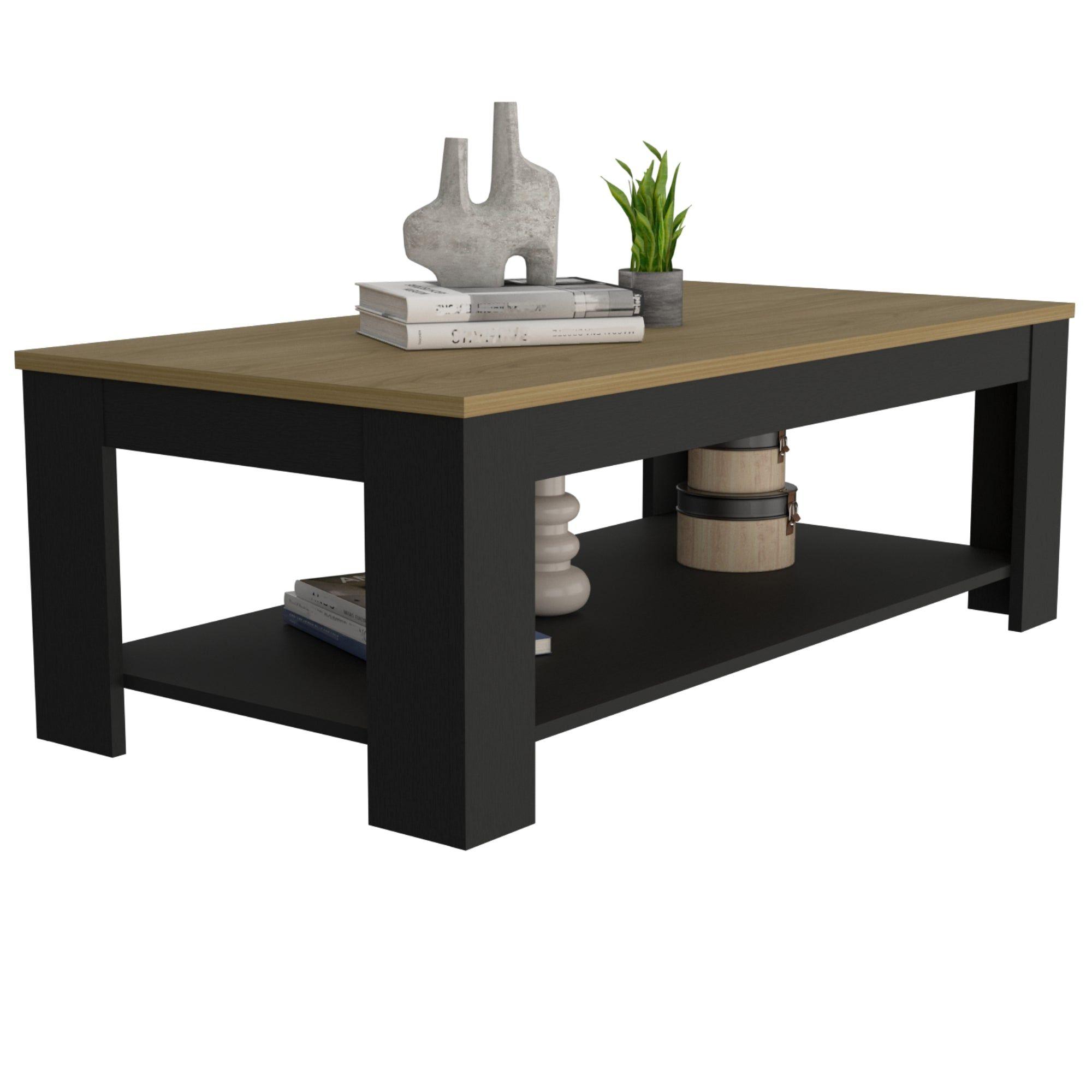 Mesa De Centro 120X60X41,5 Cm Cafe Claro Y Negro-3