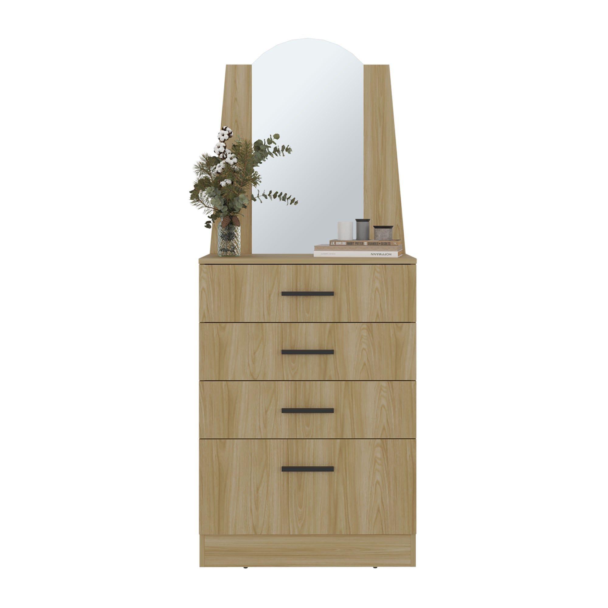 Comoda Con Espejo 3 Cajones 1 Puerta Café Claro-2