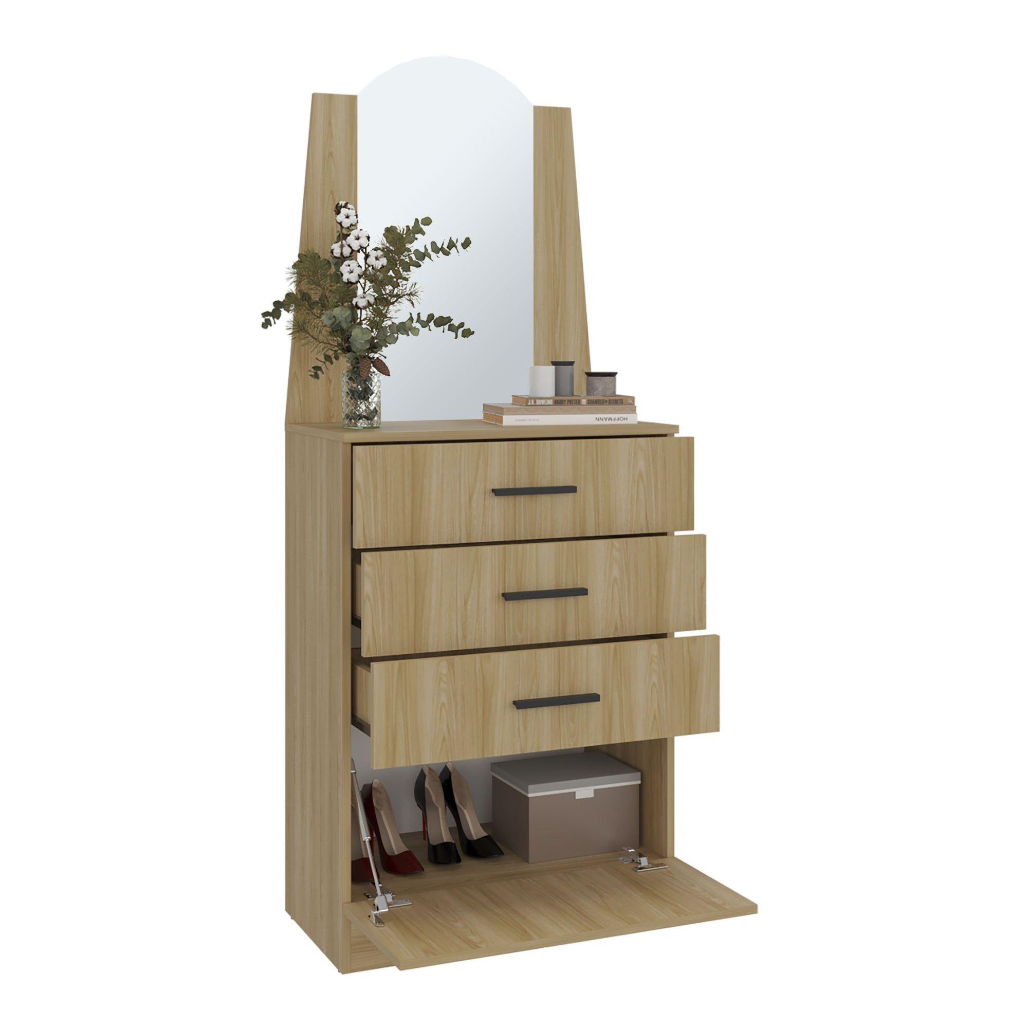 Comoda Con Espejo 3 Cajones 1 Puerta Café Claro-8