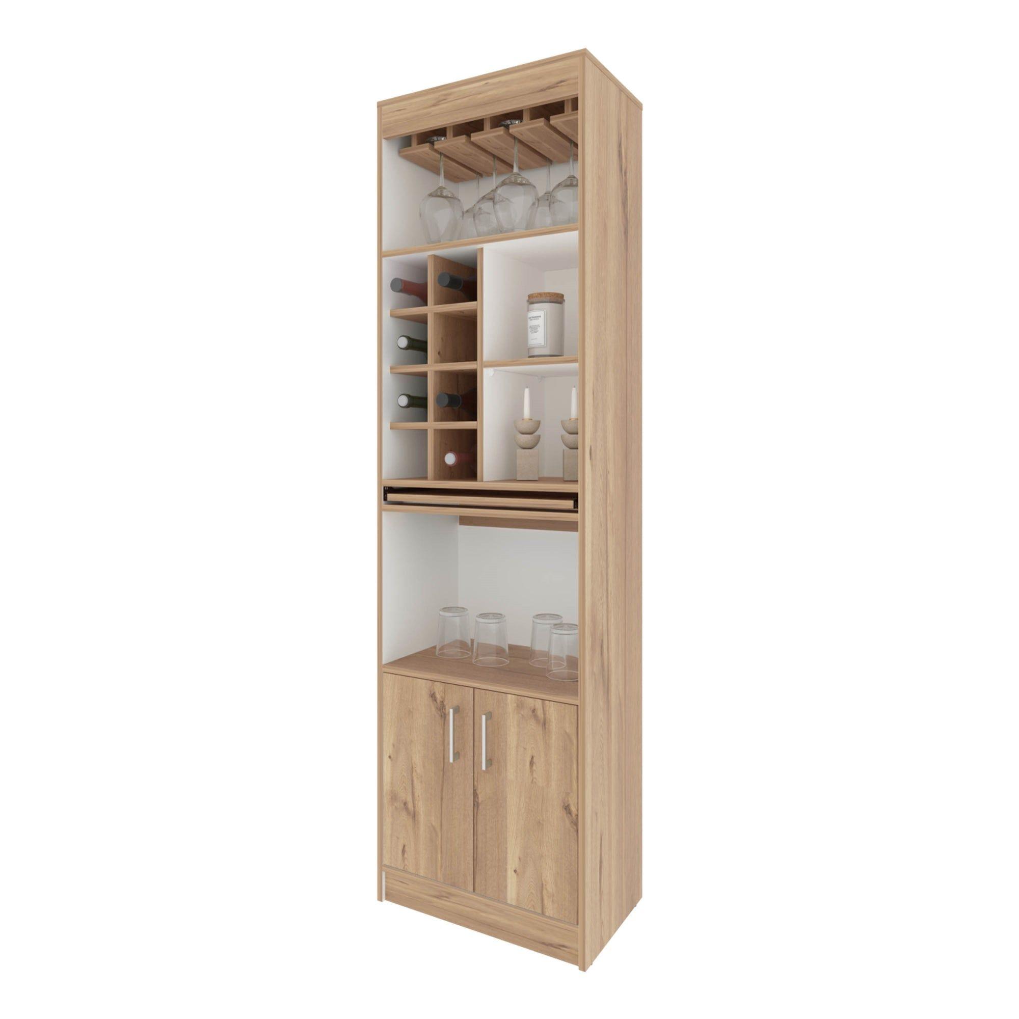 BAR ALTO 8 BOTELLEROS REPISA EXTENSIBLE FM-012C - CAFE CLARO Y BLANCO-2
