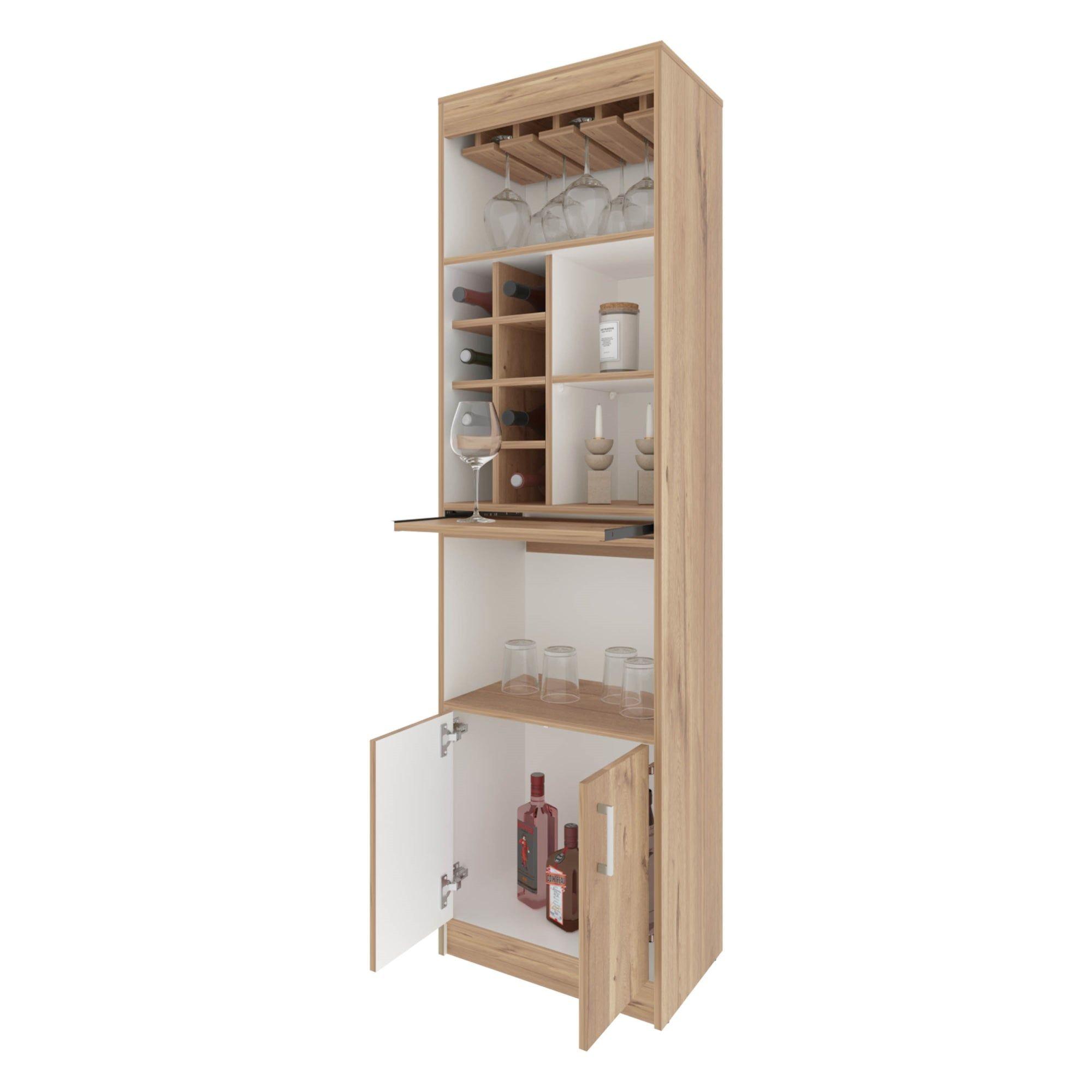 BAR ALTO 8 BOTELLEROS REPISA EXTENSIBLE FM-012C - CAFE CLARO Y BLANCO-3