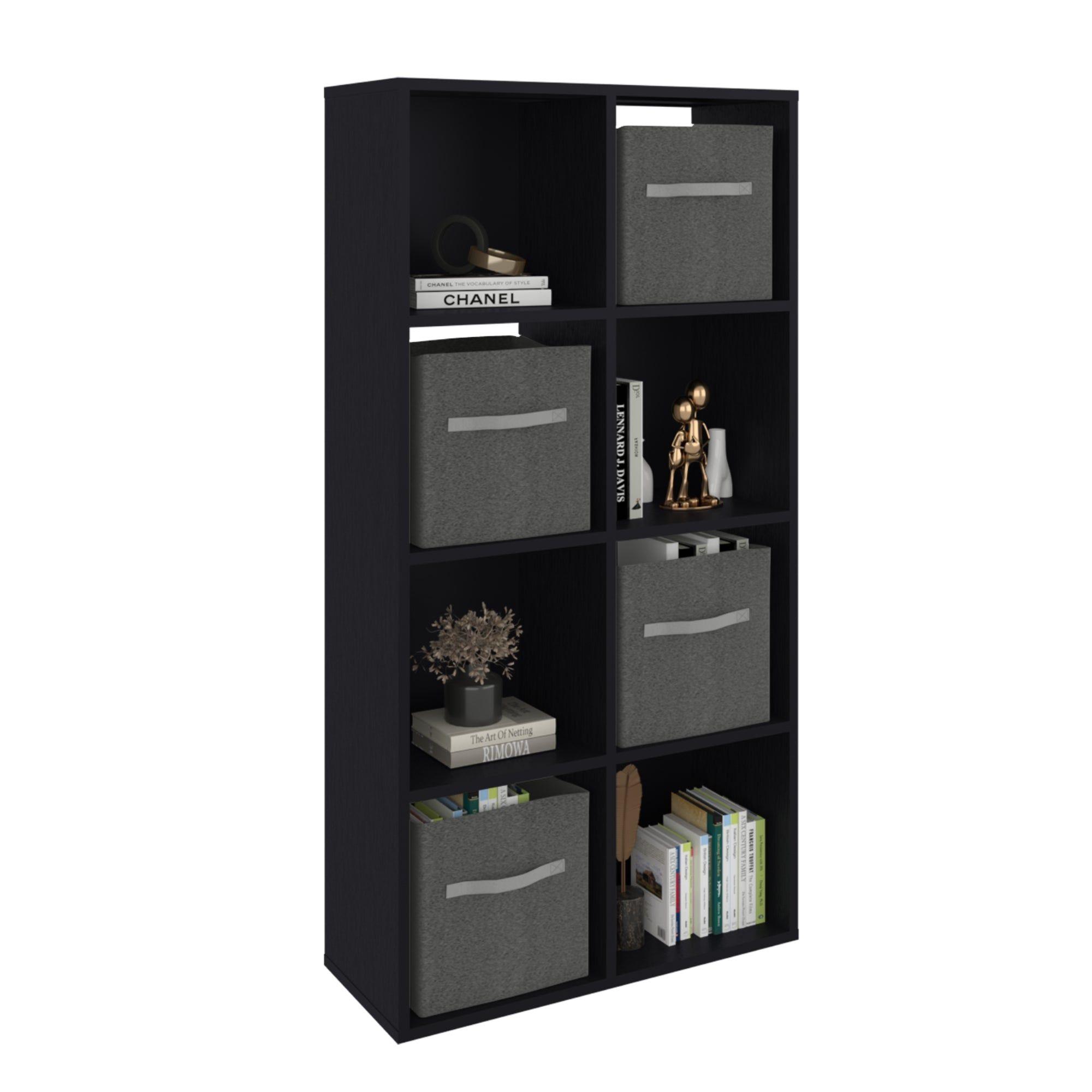 Estante Biblioteca + 4 Cubos De Tela Negro-2