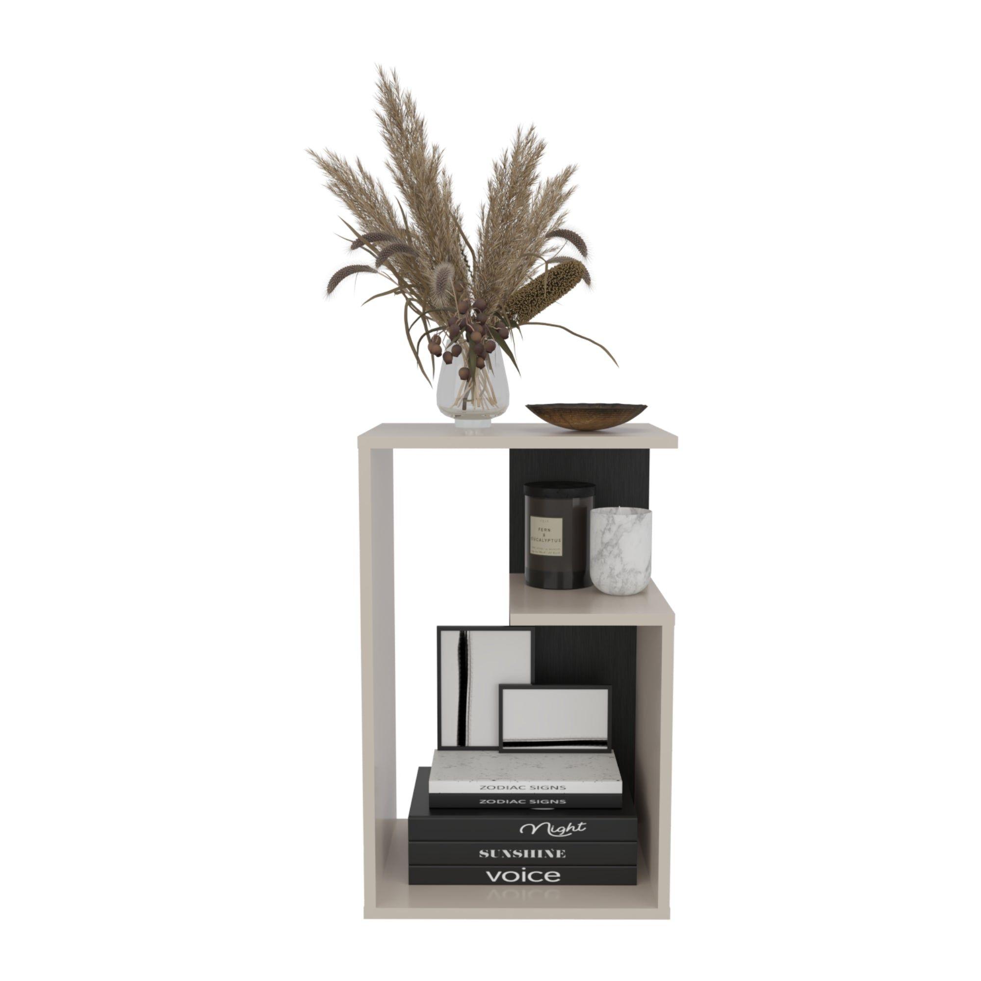 Mesa Lateral 63,4X39,8X30 Cm Beige Y Negro-2