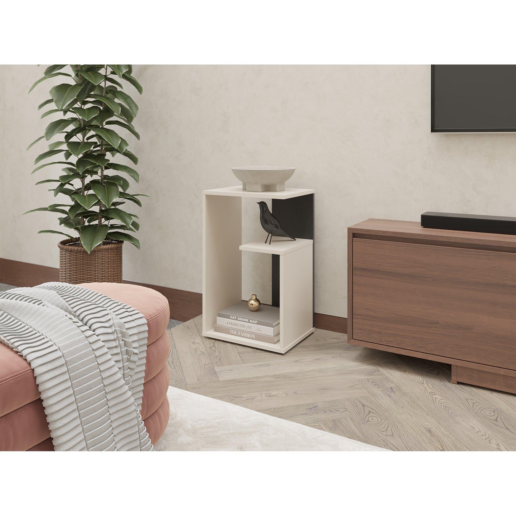 Mesa Lateral 63,4X39,8X30 Cm Beige Y Negro-4