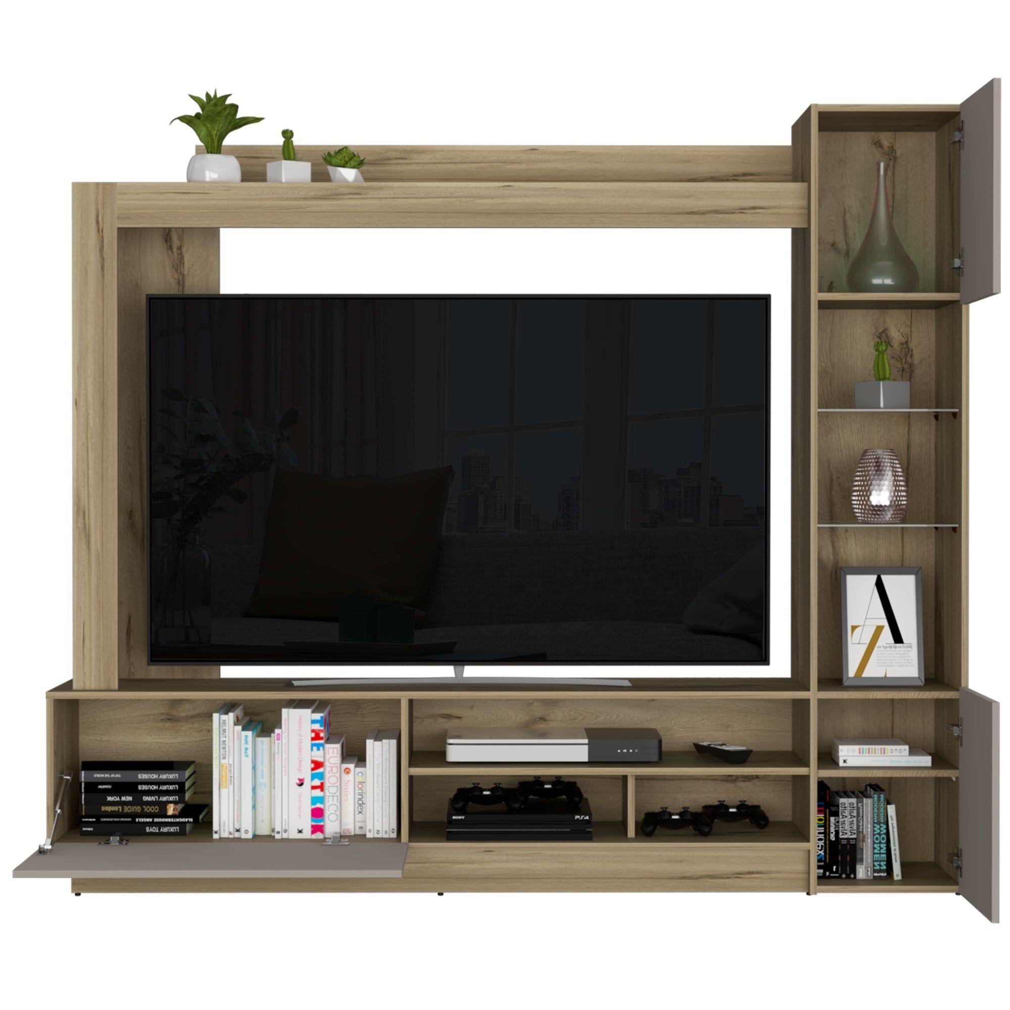 Centro De Entretenimiento Tv 65" Café Claro Y Gris 174,8X204X36,5 Cm-2