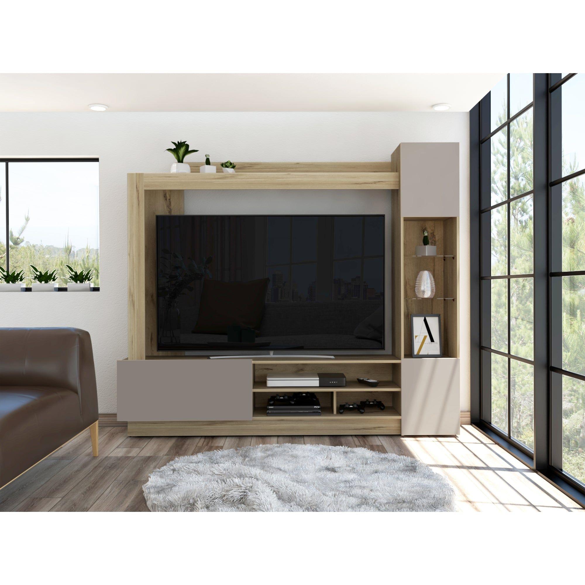 Centro De Entretenimiento Tv 65" Café Claro Y Gris 174,8X204X36,5 Cm-4