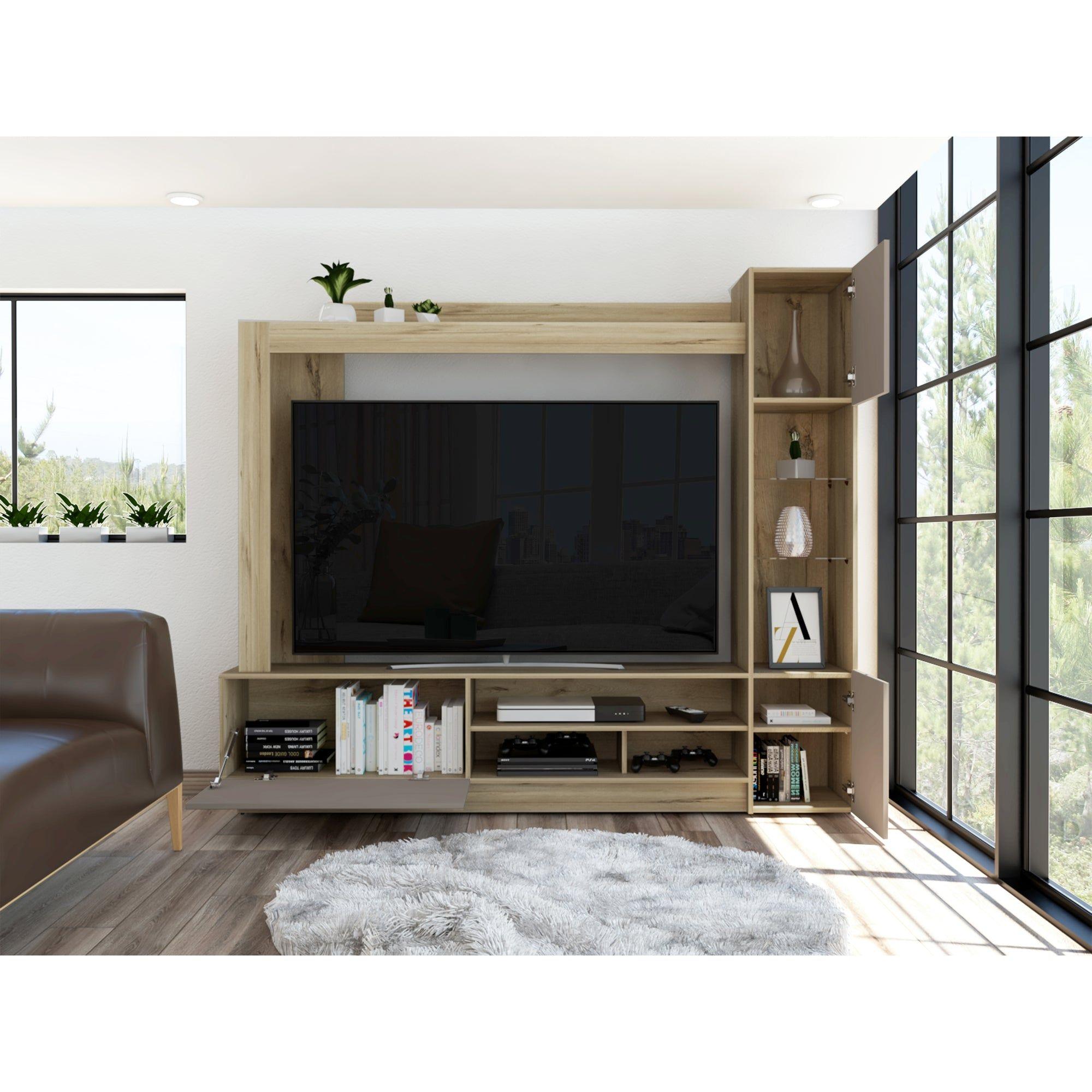 Centro De Entretenimiento Tv 65" Café Claro Y Gris 174,8X204X36,5 Cm-5