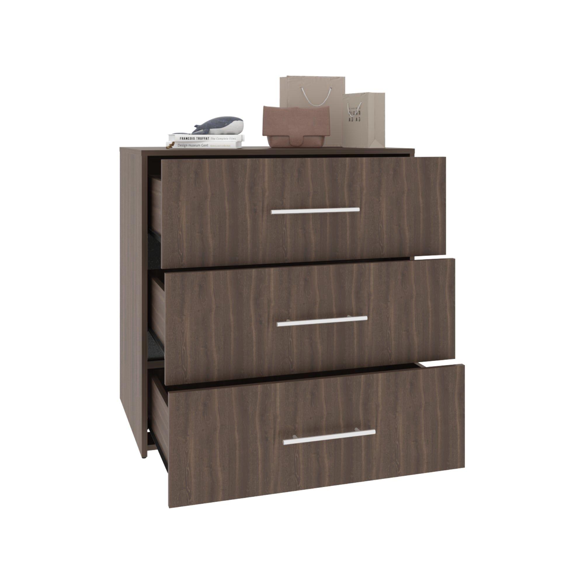 Comoda 3 Cajones 82,1X80X52,3 Cm Café Y Negro-2