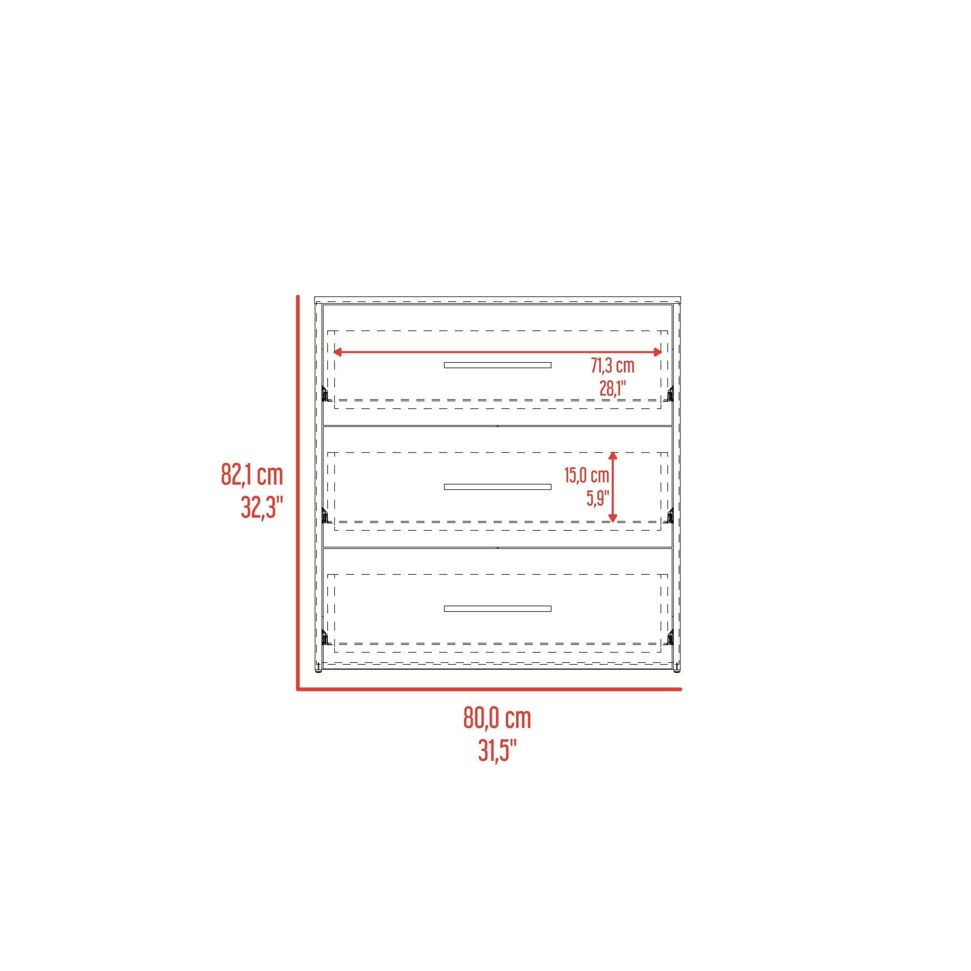 Comoda 3 Cajones 82,1X80X52,3 Cm Café Y Negro-4