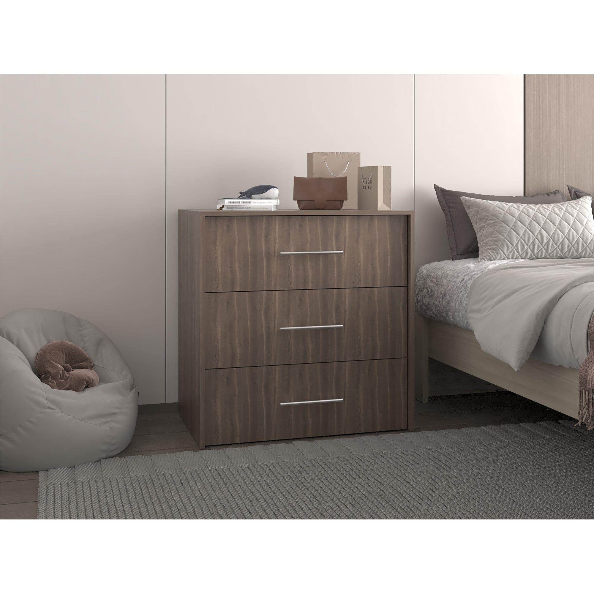 Comoda 3 Cajones 82,1X80X52,3 Cm Café Y Negro-5