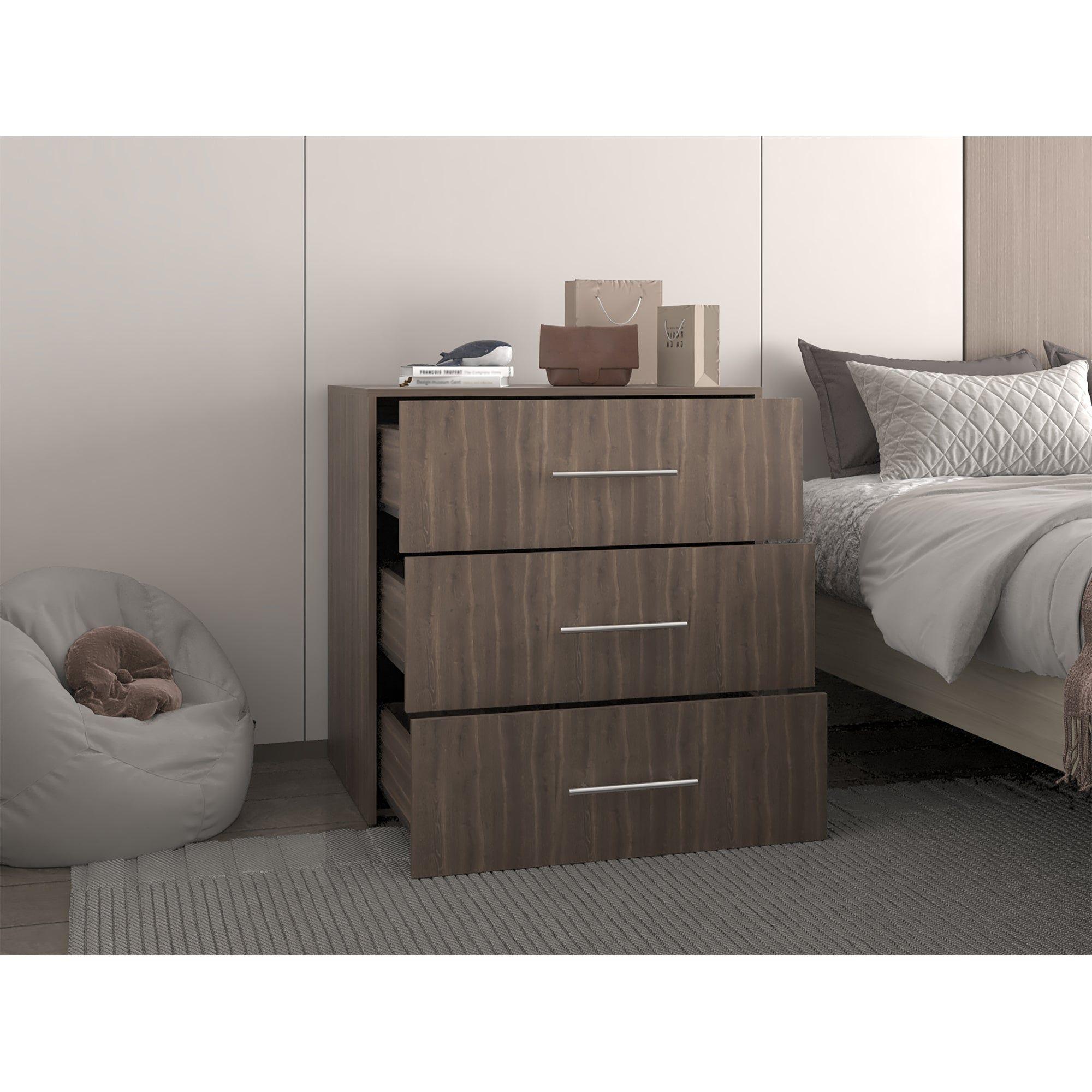 Comoda 3 Cajones 82,1X80X52,3 Cm Café Y Negro-6