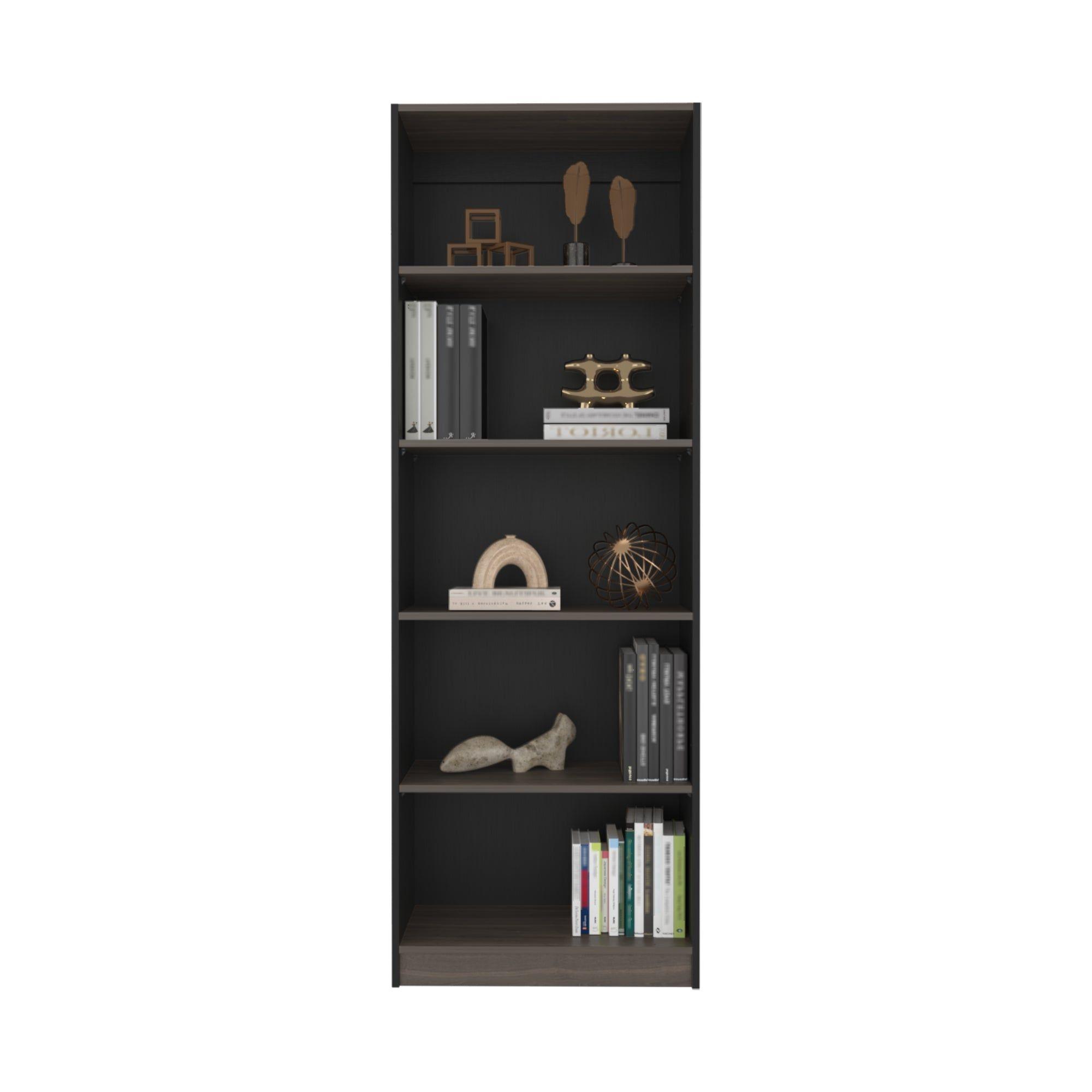 Estante Organizador De Libros Fm 180,6X62,8X29,9 Cm Negro Y Café -3