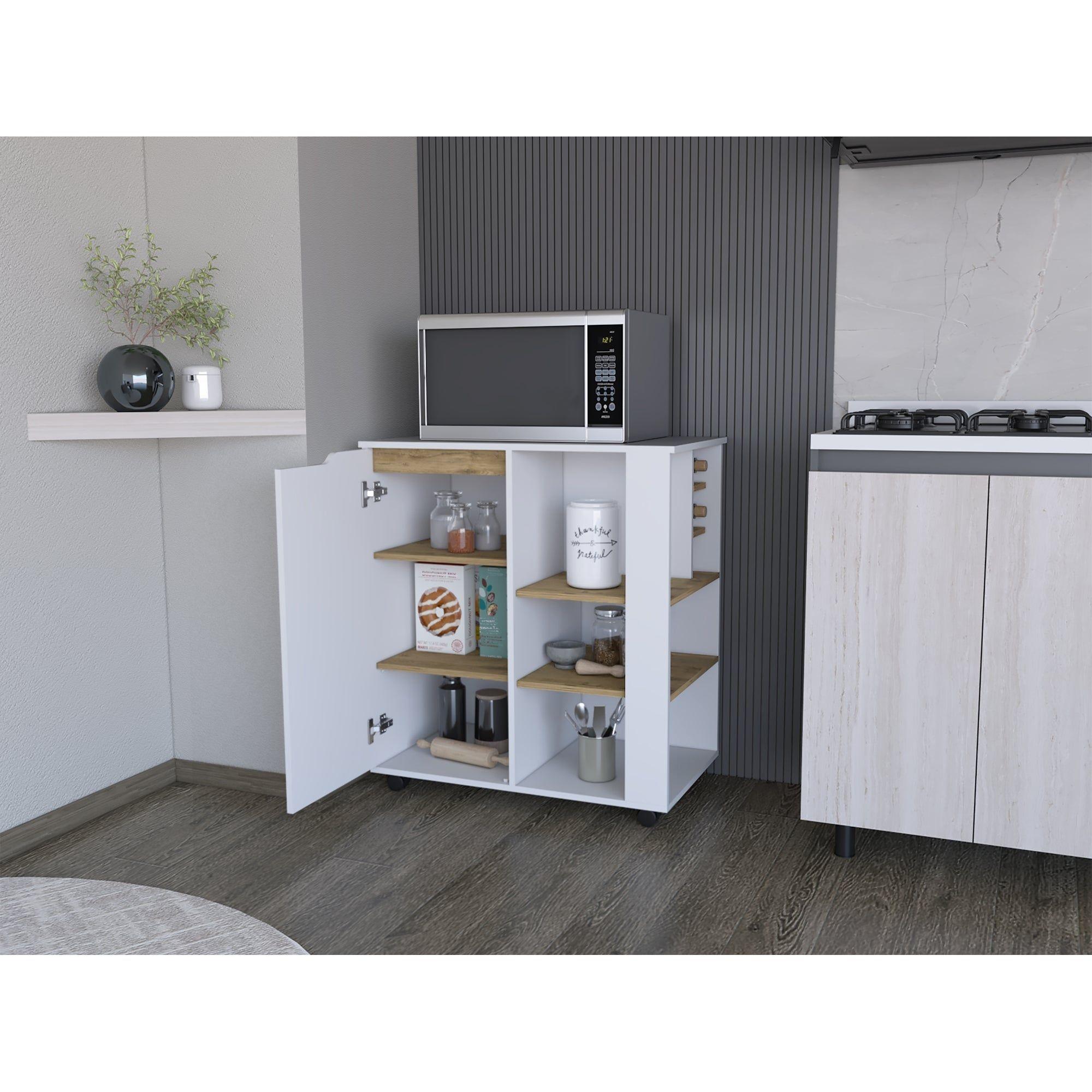 MUEBLE MICROONDAS 1 PUERTA 4 RUEDAS FM-009B BLANCO Y CAFÉ CLARO-5