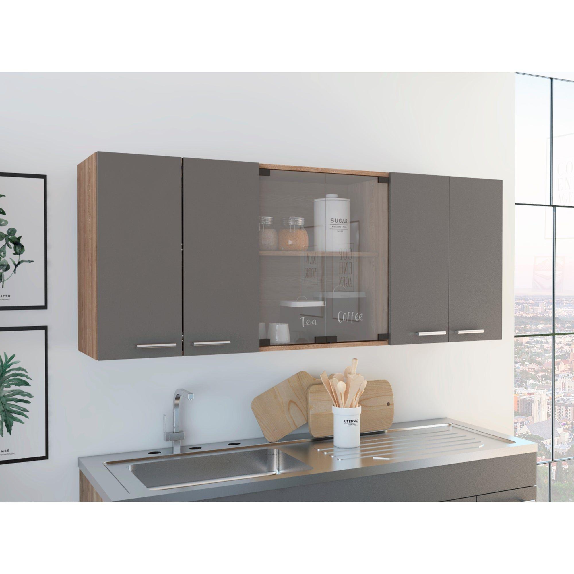 Mueble Superior De Cocina 6 Puertas 150X60X31,5 Cm Café Y Gris-7