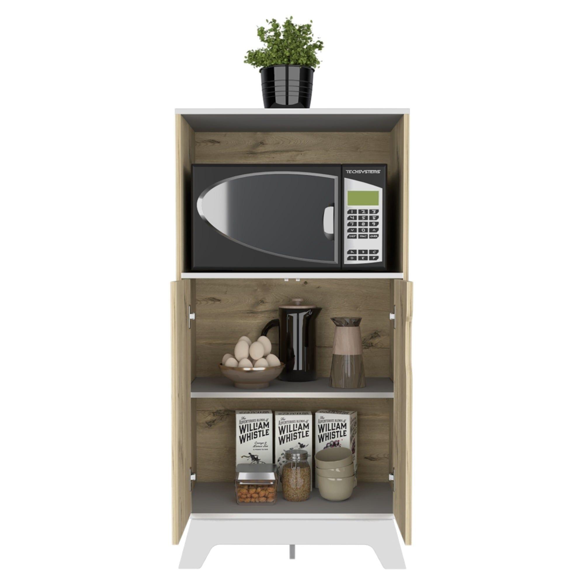 Mueble Para Microondas 2 Puertas Abatibles 130X65X40 Cm Beige Y Blanco-1