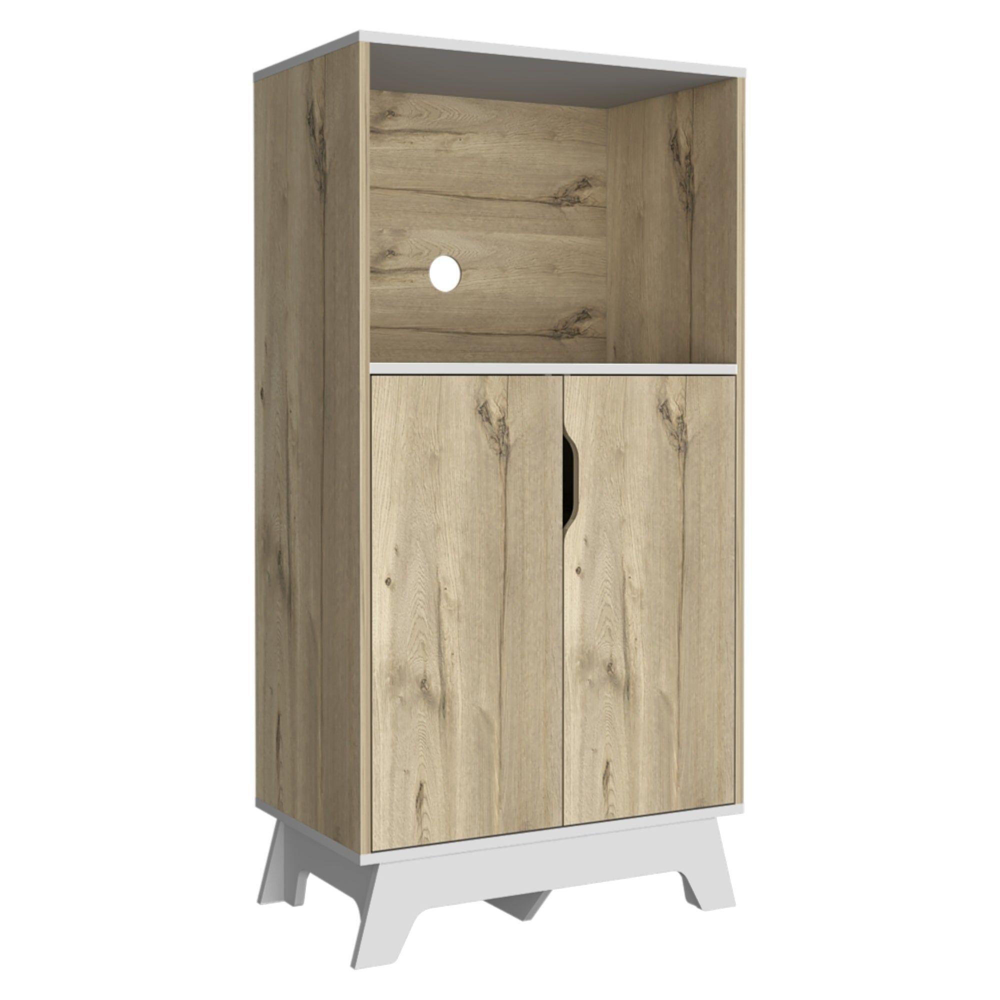 Mueble Para Microondas 2 Puertas Abatibles 130X65X40 Cm Beige Y Blanco-2