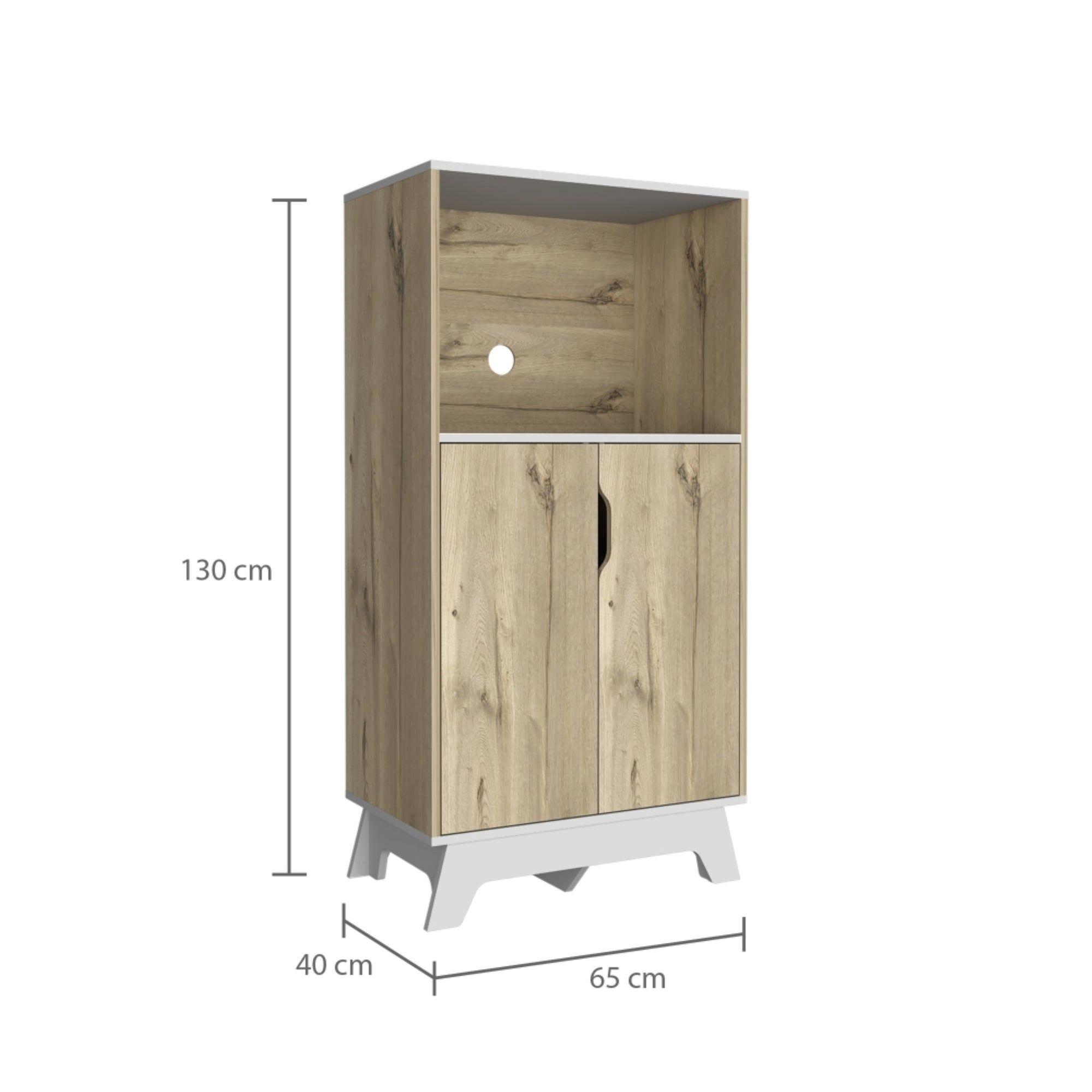 Mueble Para Microondas 2 Puertas Abatibles 130X65X40 Cm Beige Y Blanco-4