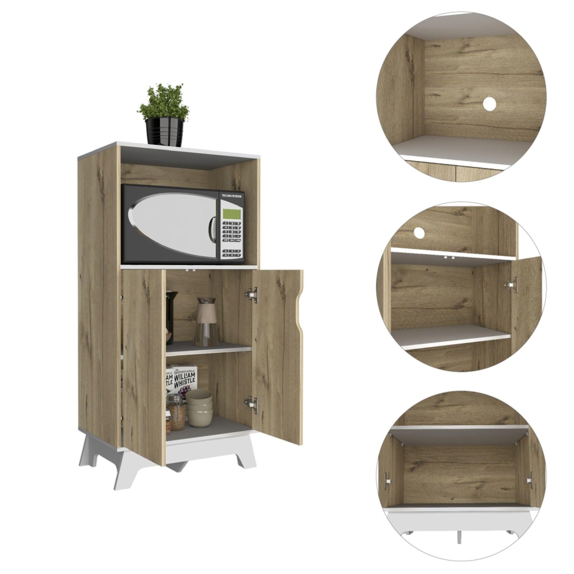 Mueble Para Microondas 2 Puertas Abatibles 130X65X40 Cm Beige Y Blanco-6