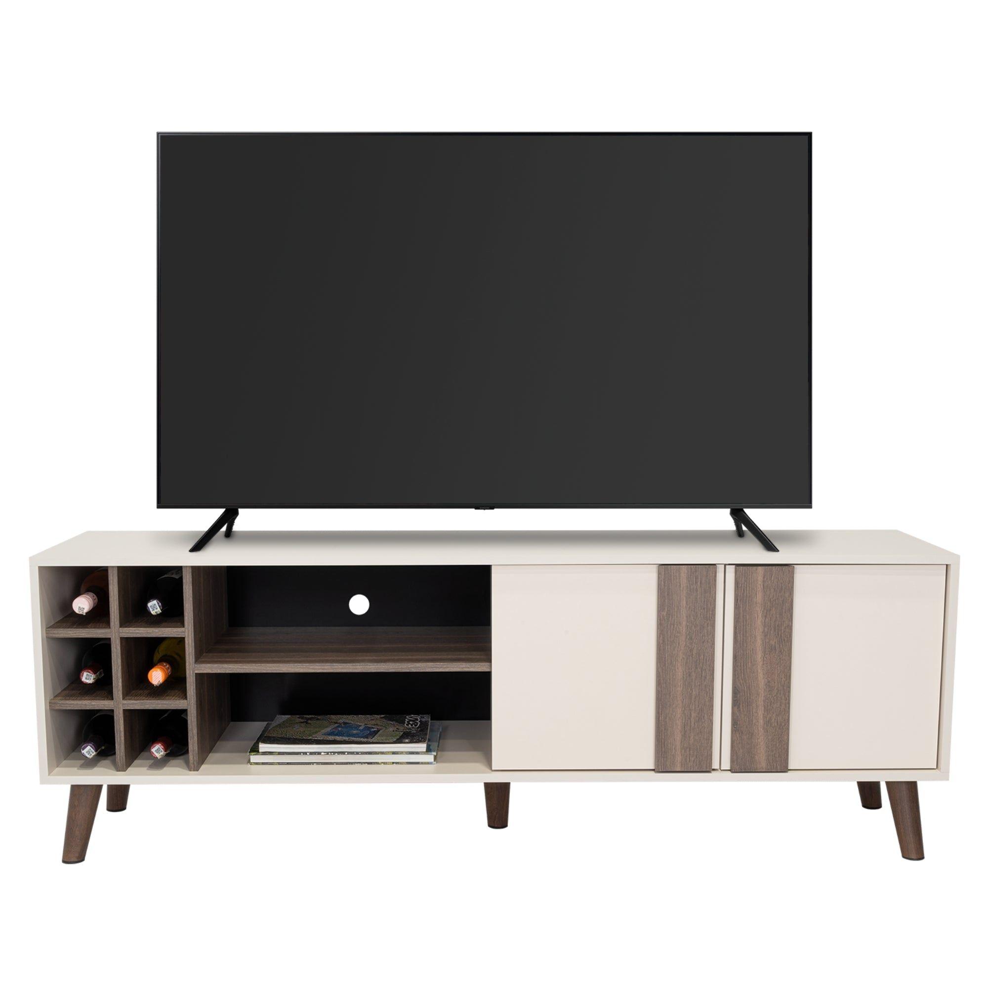 Rack Tv 65" Con 6 Botelleros 2 Puertas Beige-2