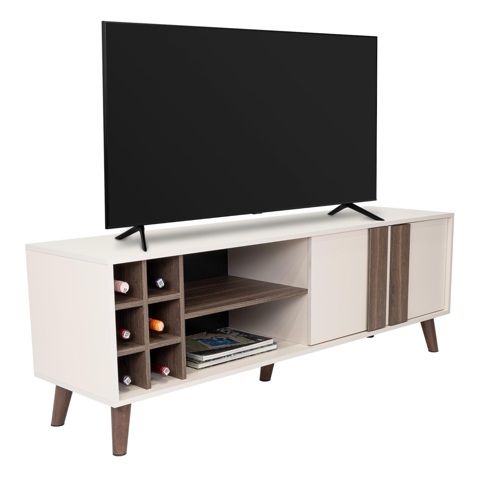 Rack Tv 65" Con 6 Botelleros 2 Puertas Beige-3