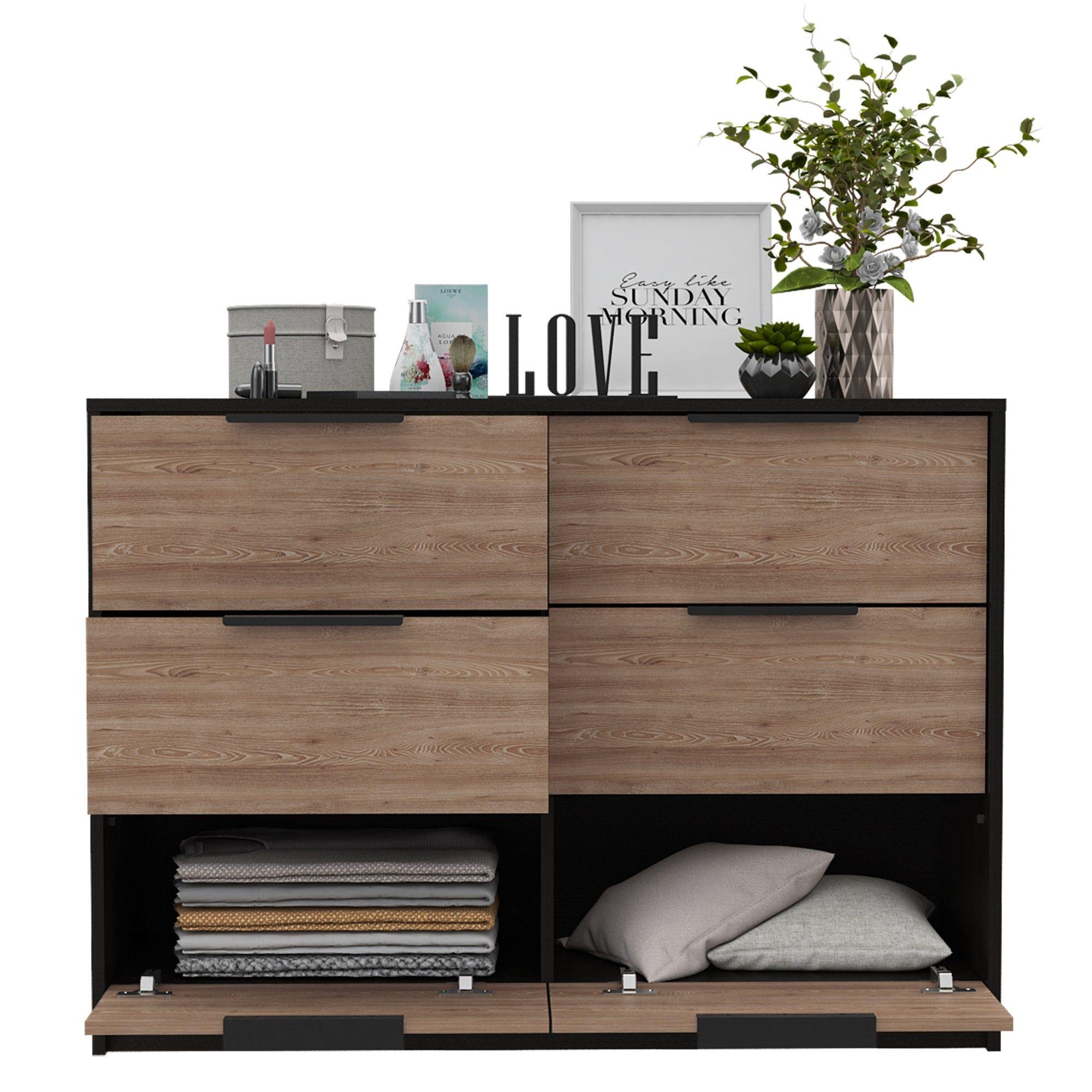 COMODA 4 CAJONES 2 PUERTAS FM-003N - NEGRO Y CAFE CLARO-2
