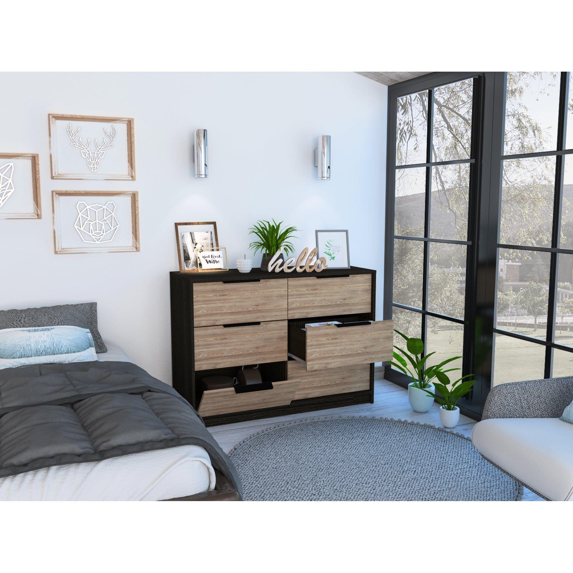 COMODA 4 CAJONES 2 PUERTAS FM-003N - NEGRO Y CAFE CLARO-5