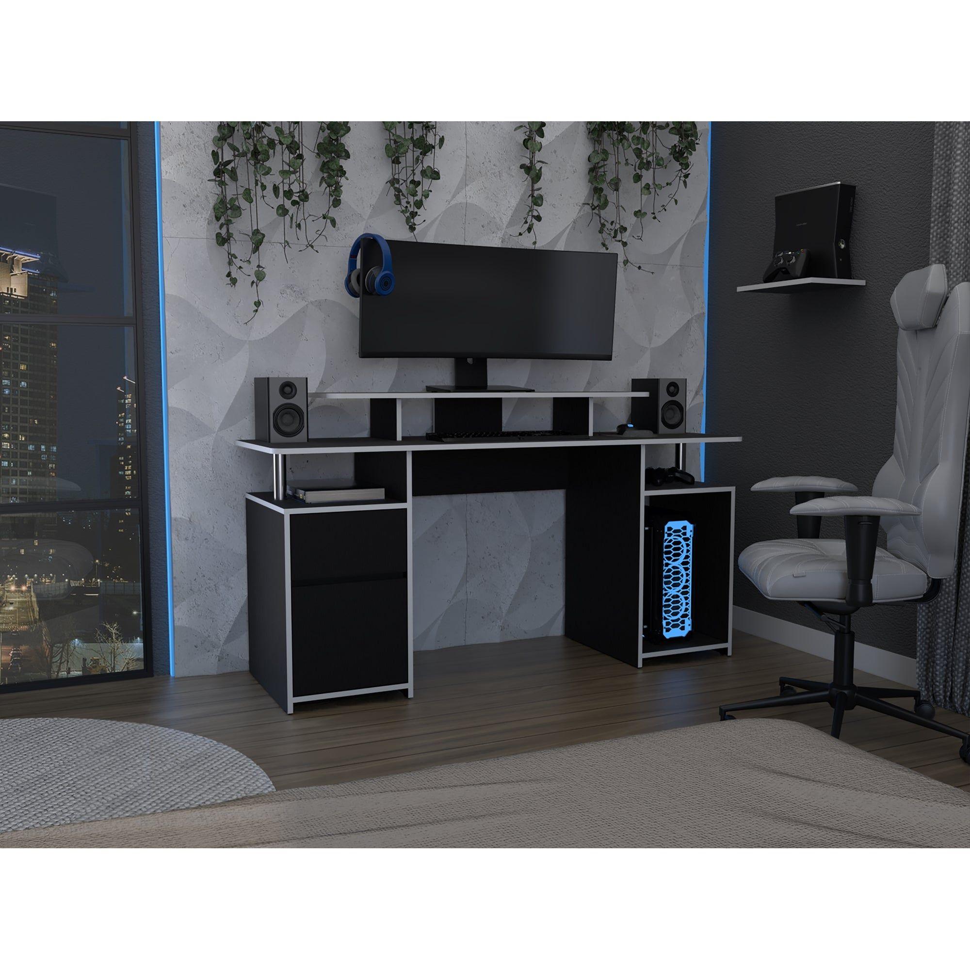 ESCRITORIO GAMER FM-060N - NEGRO CANTO BLANCO-4