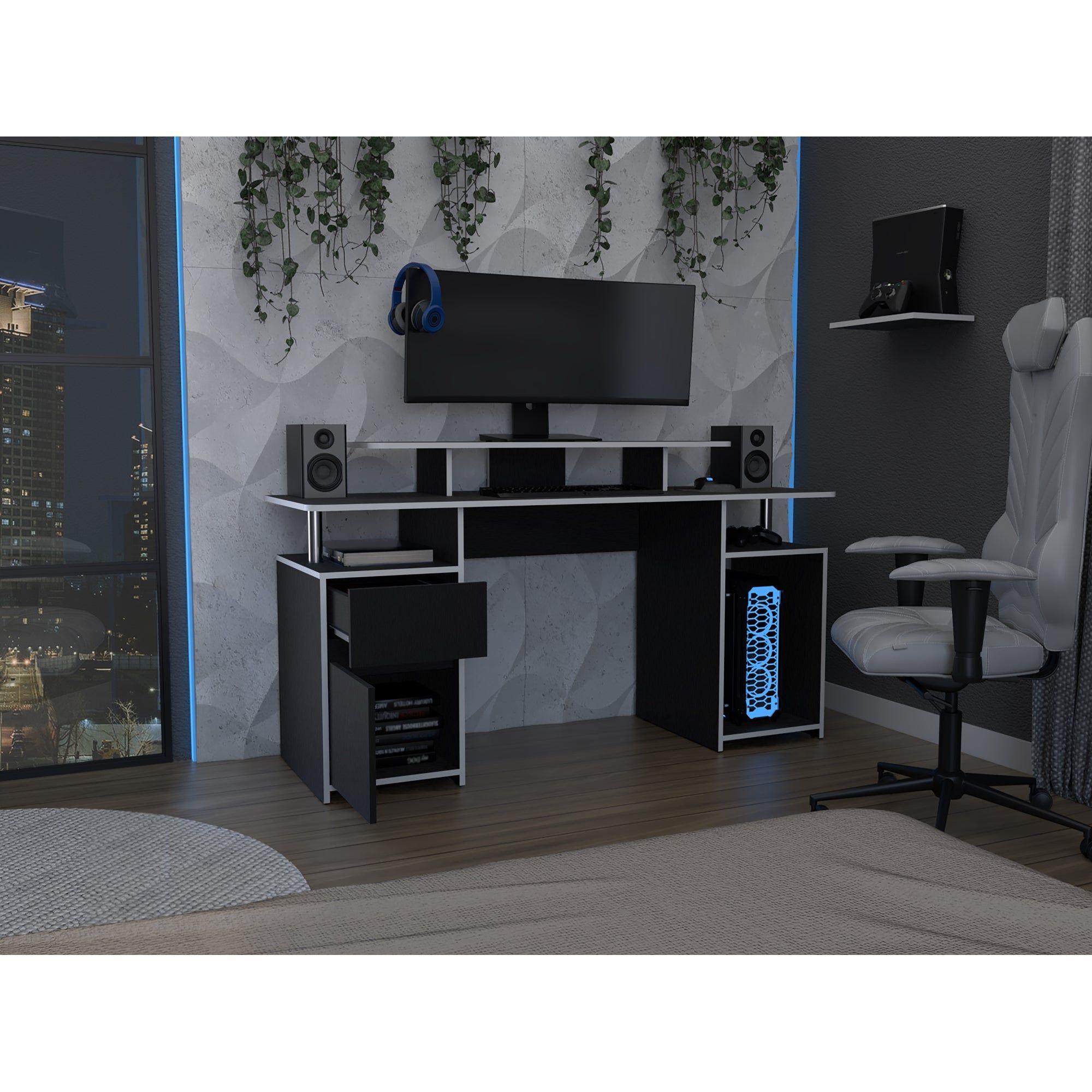 ESCRITORIO GAMER FM-060N - NEGRO CANTO BLANCO-5