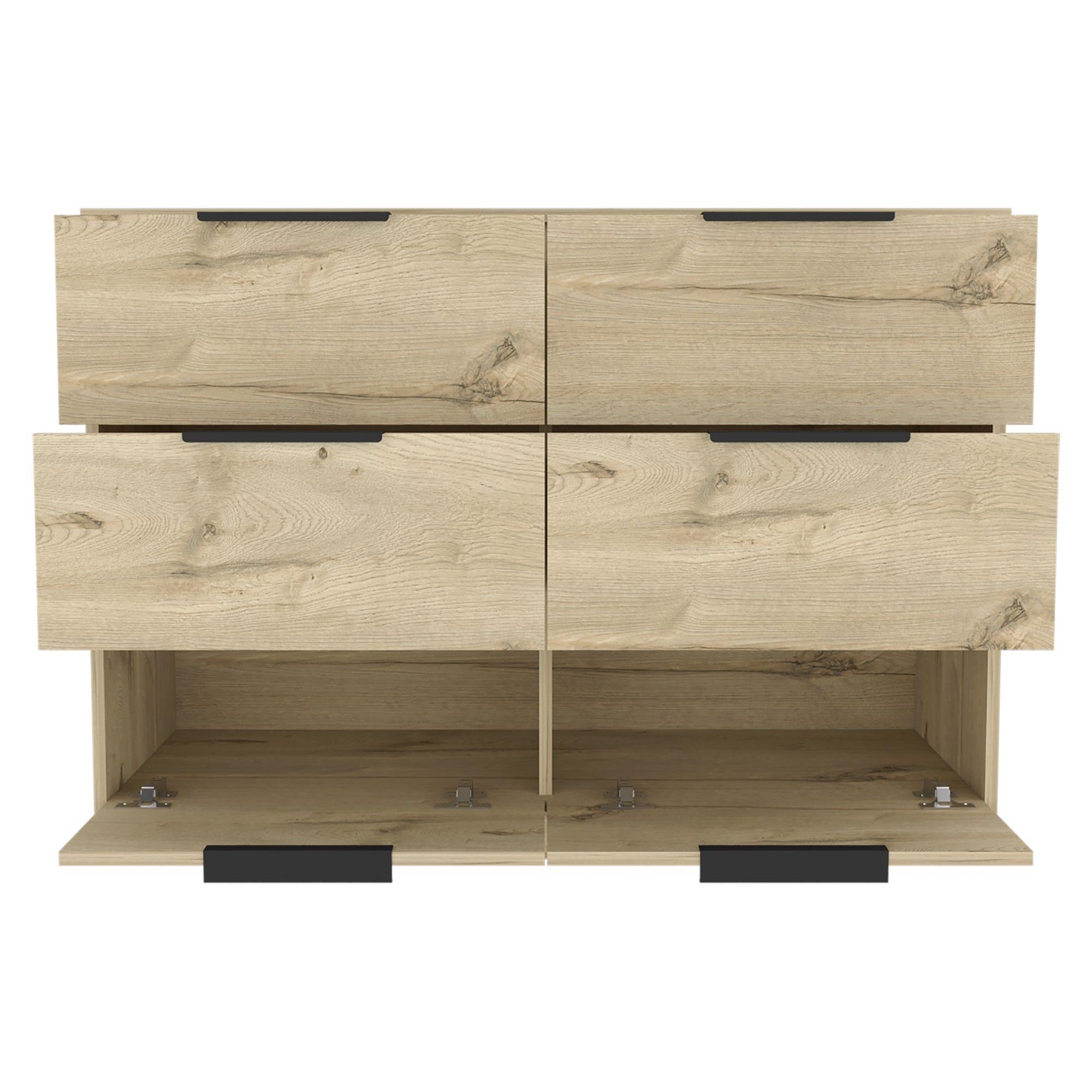 COMODA 4 CAJONES 2 PUERTAS ABATIBLES FM-021C - CAFÉ CLARO-2