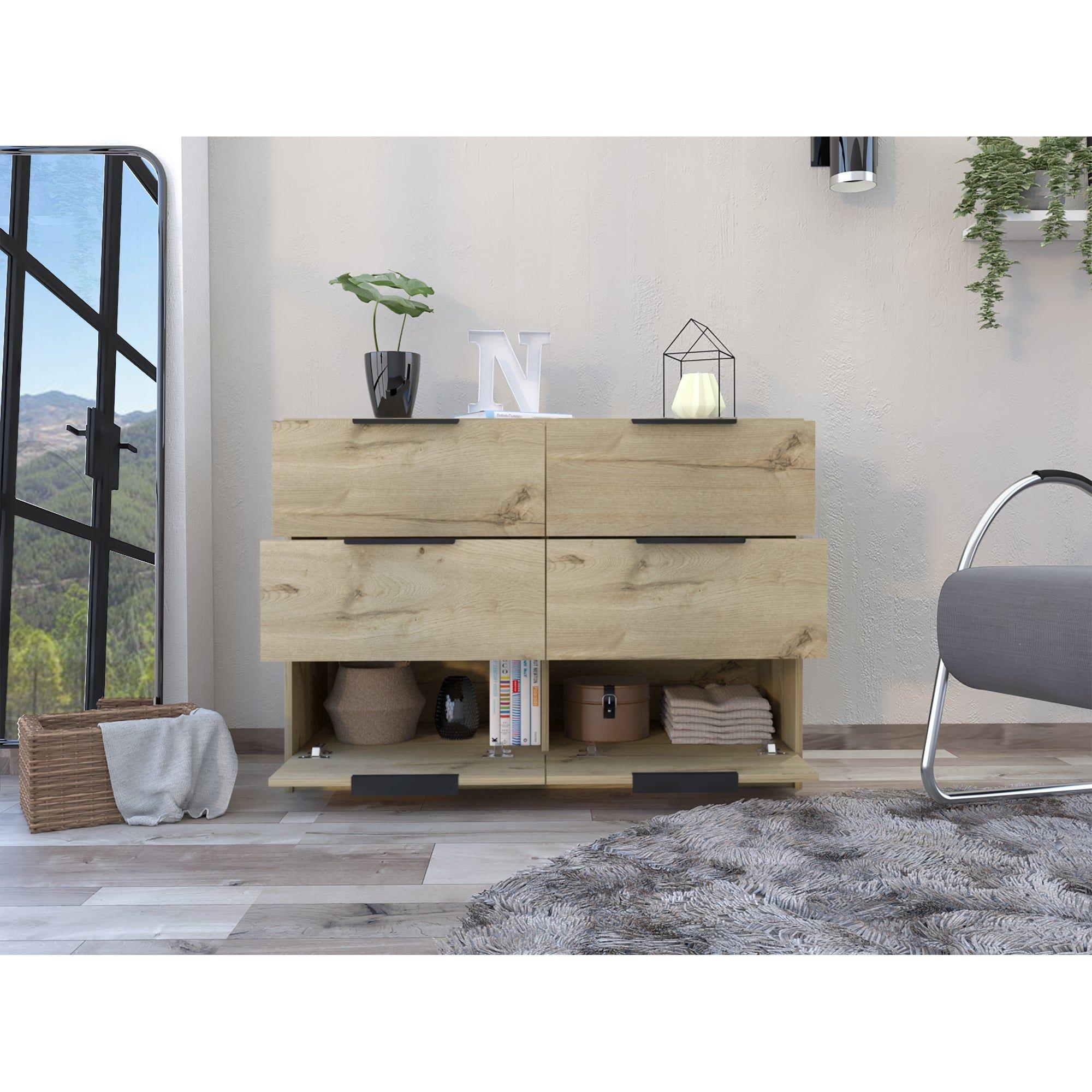 COMODA 4 CAJONES 2 PUERTAS ABATIBLES FM-021C - CAFÉ CLARO-5
