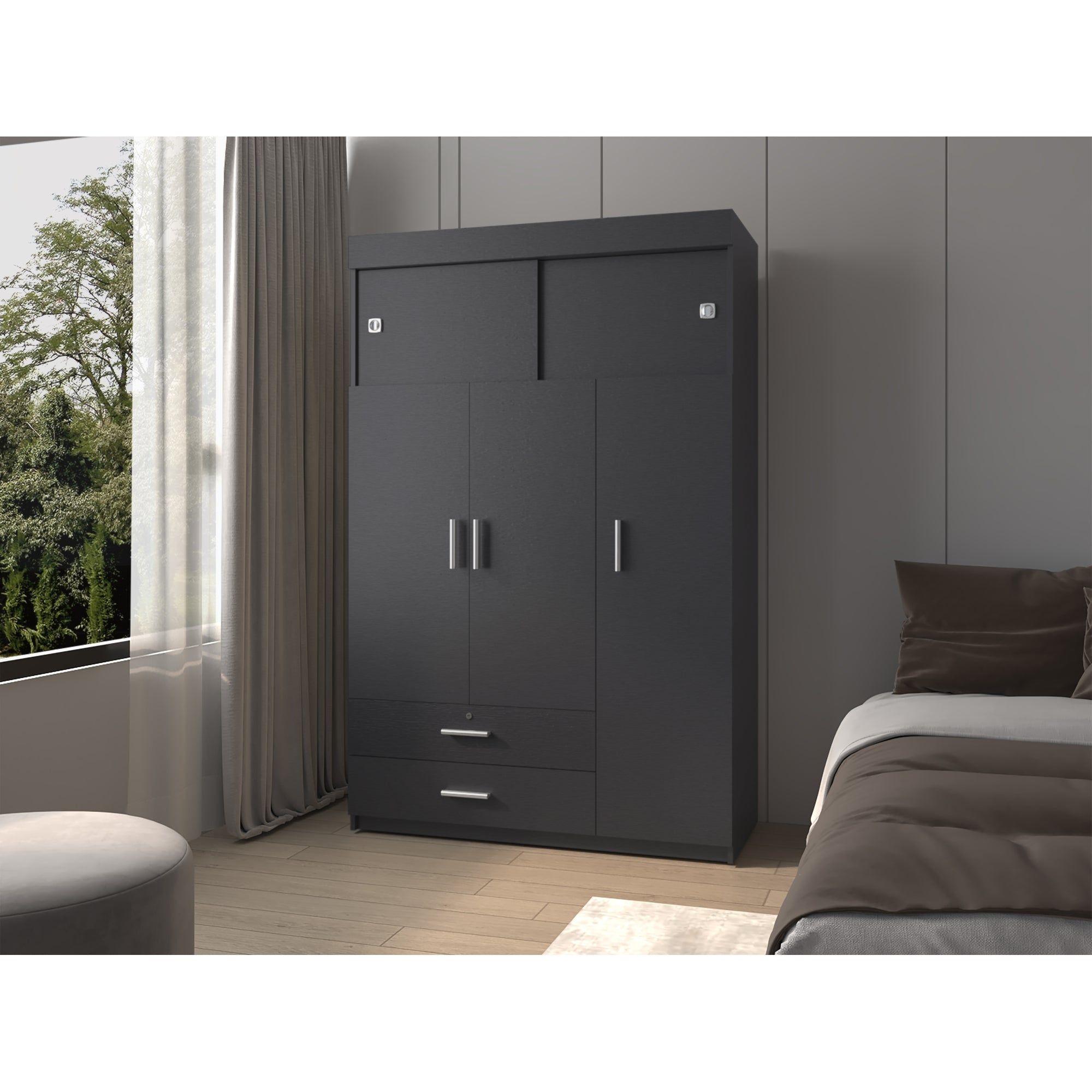 CLOSET 5 PUERTAS 2 CAJONES FM-003N - NEGRO-4
