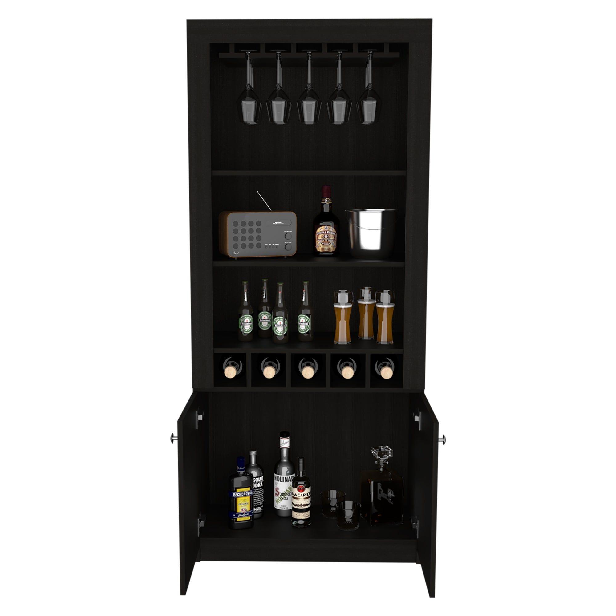 BAR ALTO 5 BOTELLEROS Y PORTACOPAS FM-003C - CAFE OSCURO Y NEGRO-2