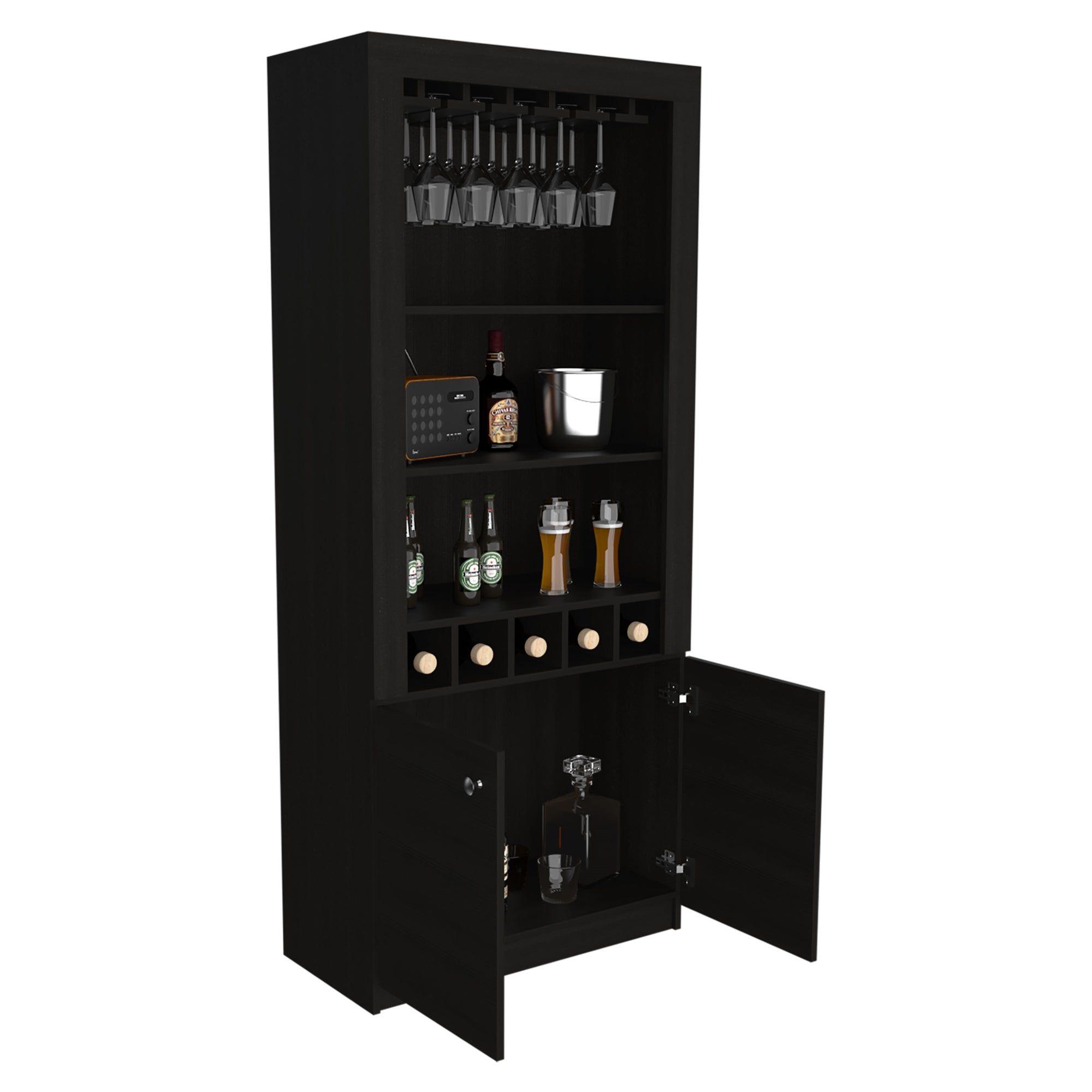 BAR ALTO 5 BOTELLEROS Y PORTACOPAS FM-003C - CAFE OSCURO Y NEGRO-3