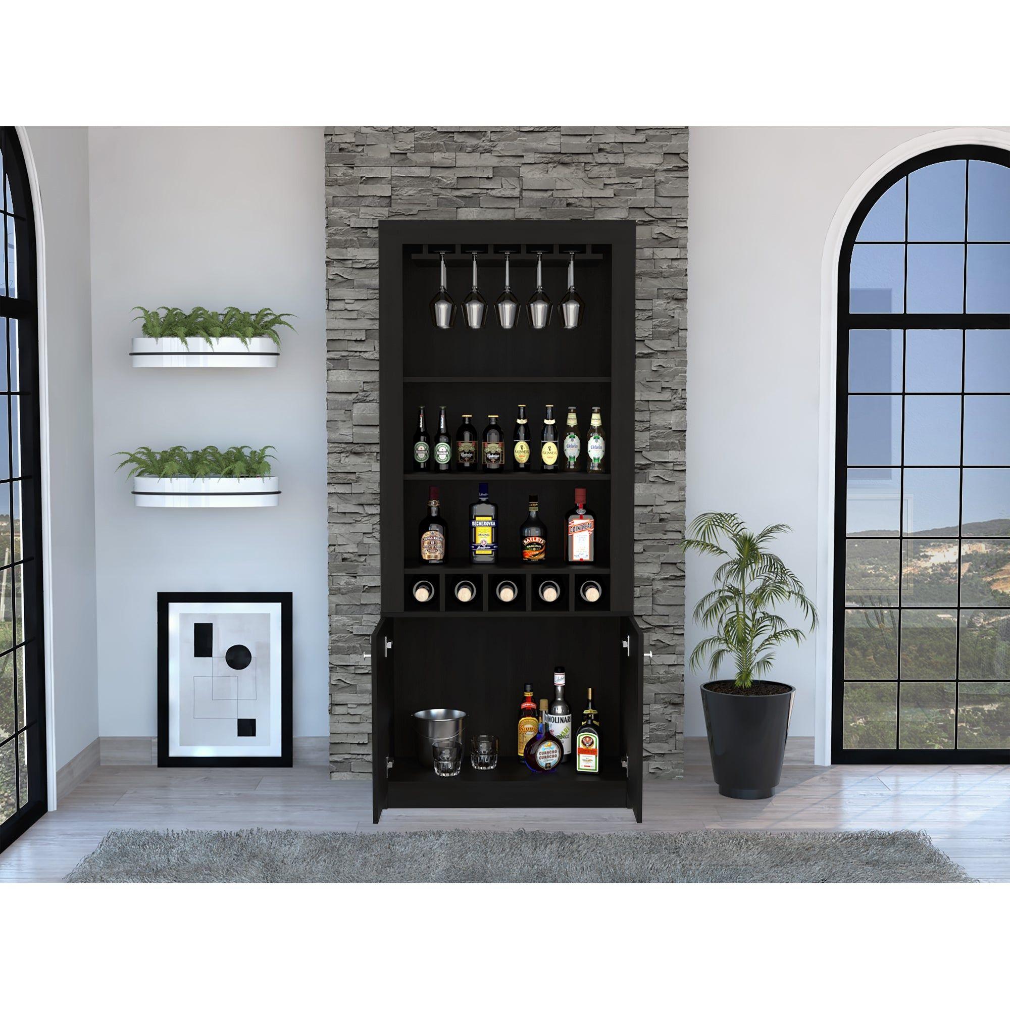 BAR ALTO 5 BOTELLEROS Y PORTACOPAS FM-003C - CAFE OSCURO Y NEGRO-5
