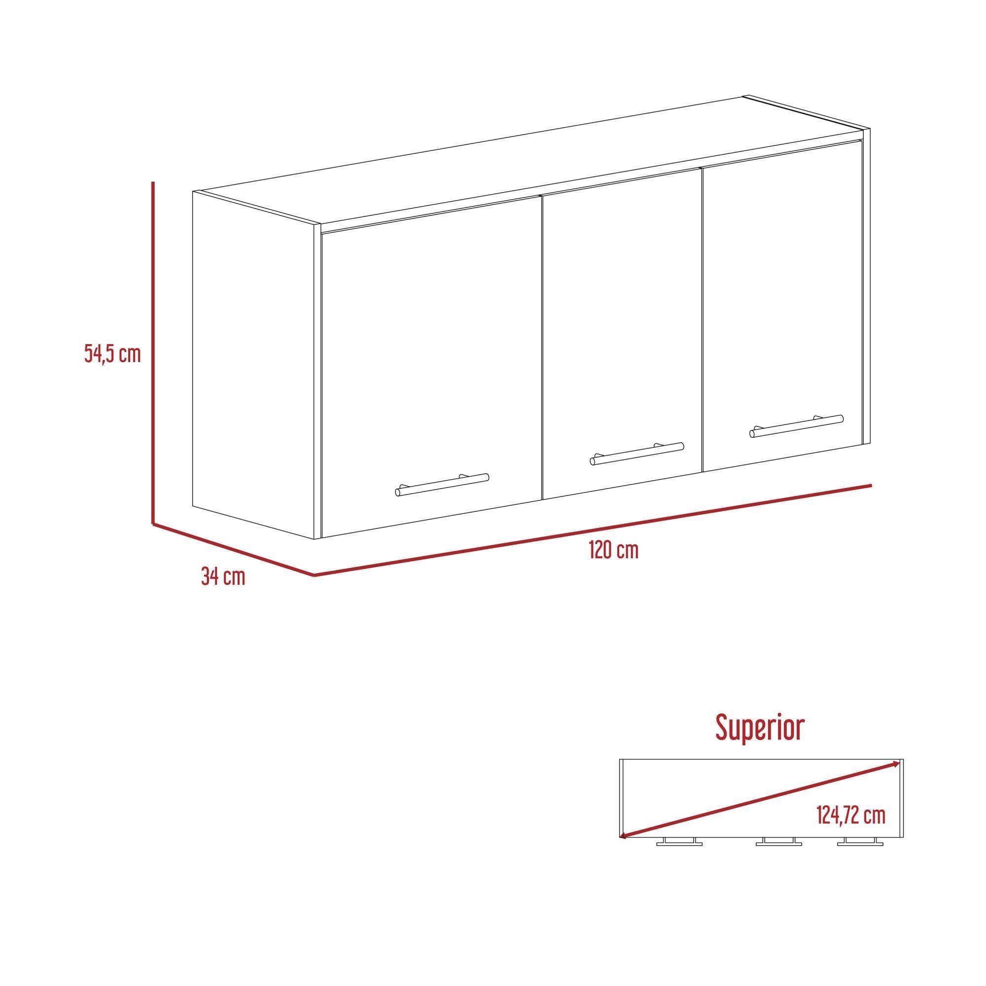 Mueble Superior De Cocina 3 Puertas Abatibles 54,5 X 120 X 34 Cm Beige Y Blanco-4