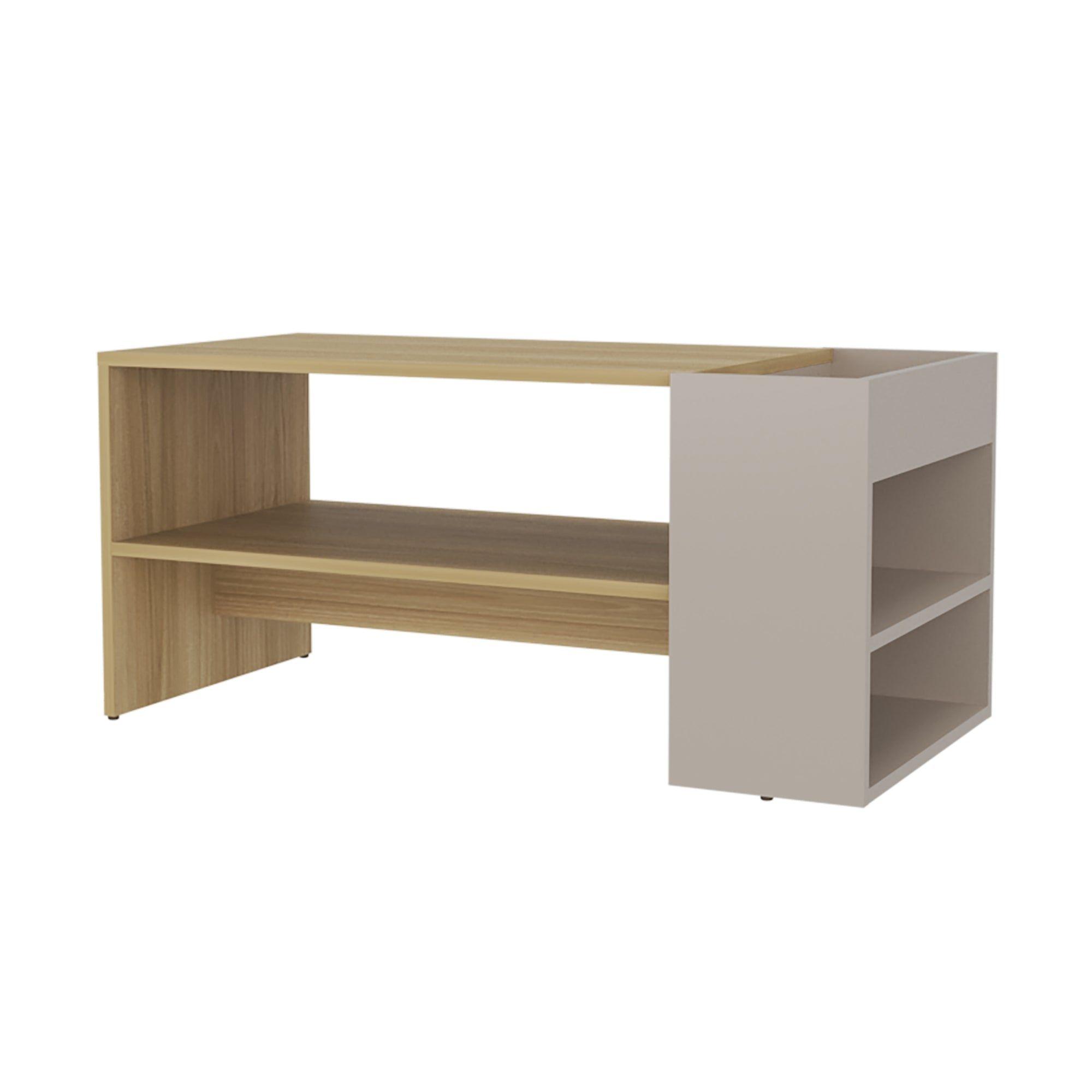 Mesa Centro 42x91x45 Cm Beige Y Café Claro-0