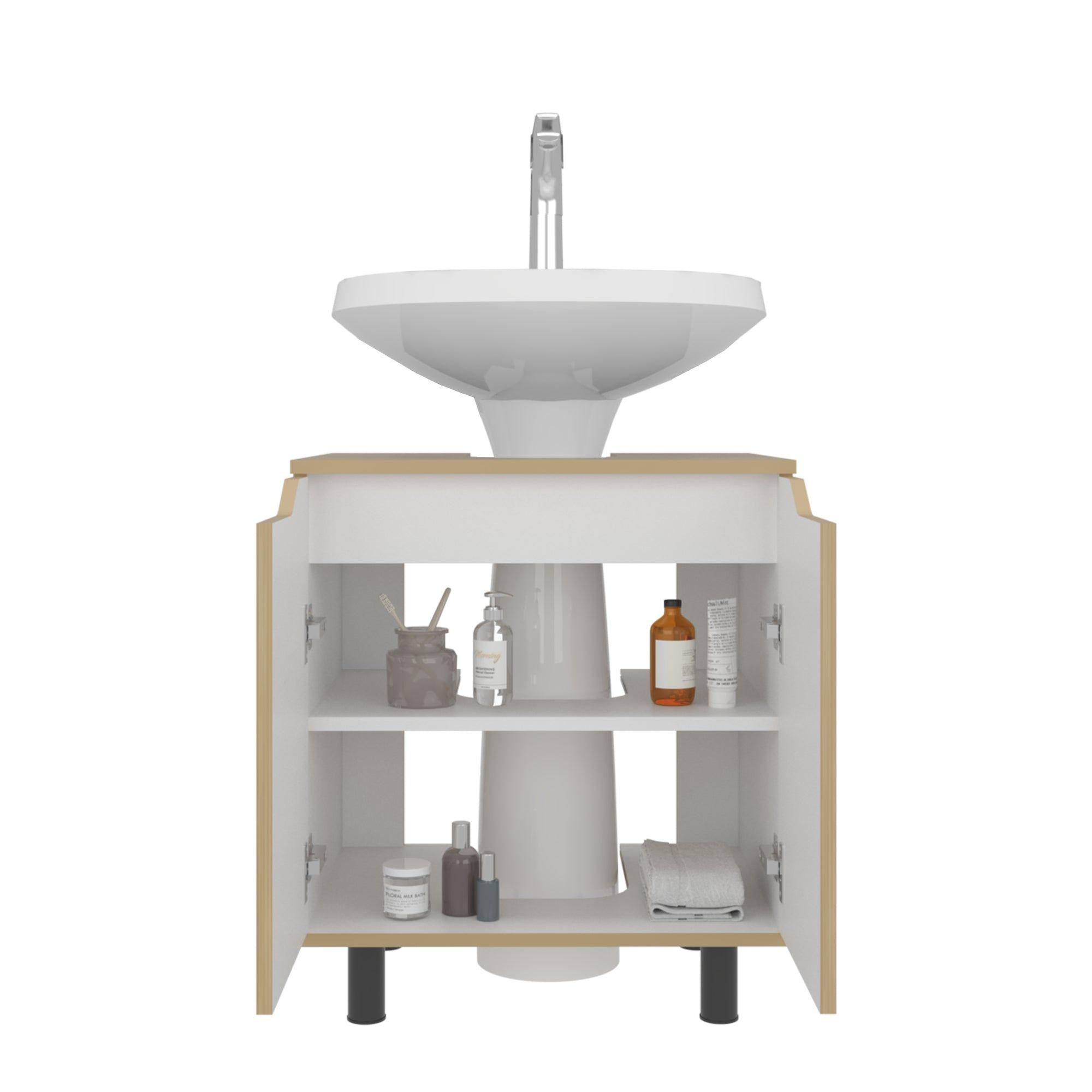Mueble Para Lavamanos 2 Puertas Café Claro Y Blanco-2