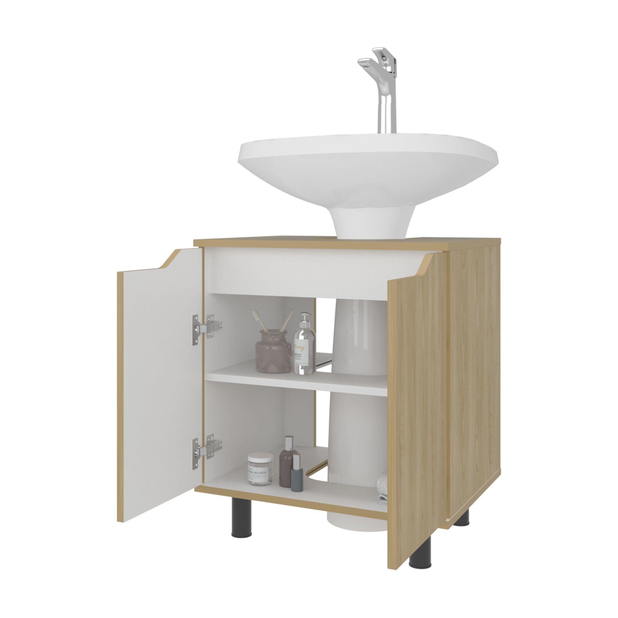 Mueble Para Lavamanos 2 Puertas Café Claro Y Blanco-3