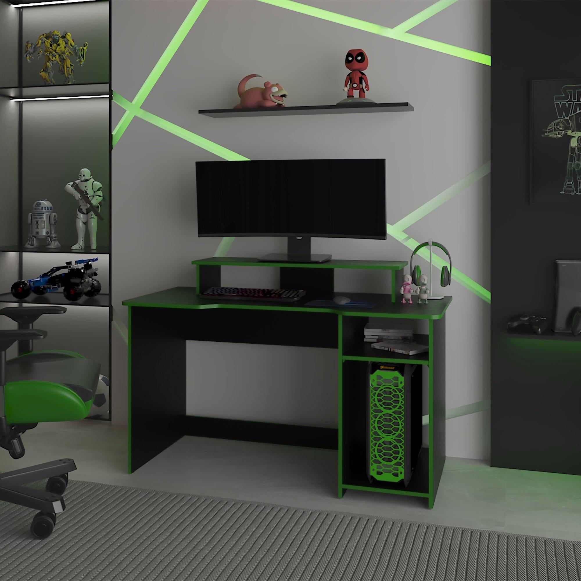 ESCRITORIO GAMER 90,5X136X60 CM FM-048N NEGRO Y VERDE-4