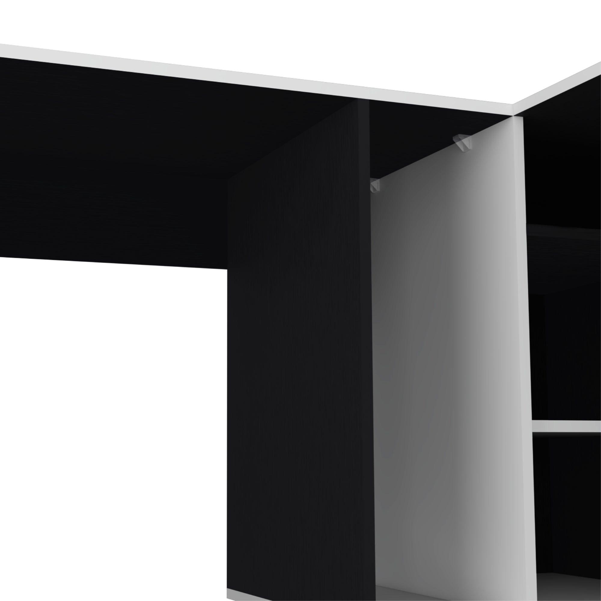 ESCRITORIO EN L CON ESTANTES FM-028N - NEGRO Y BLANCO-4