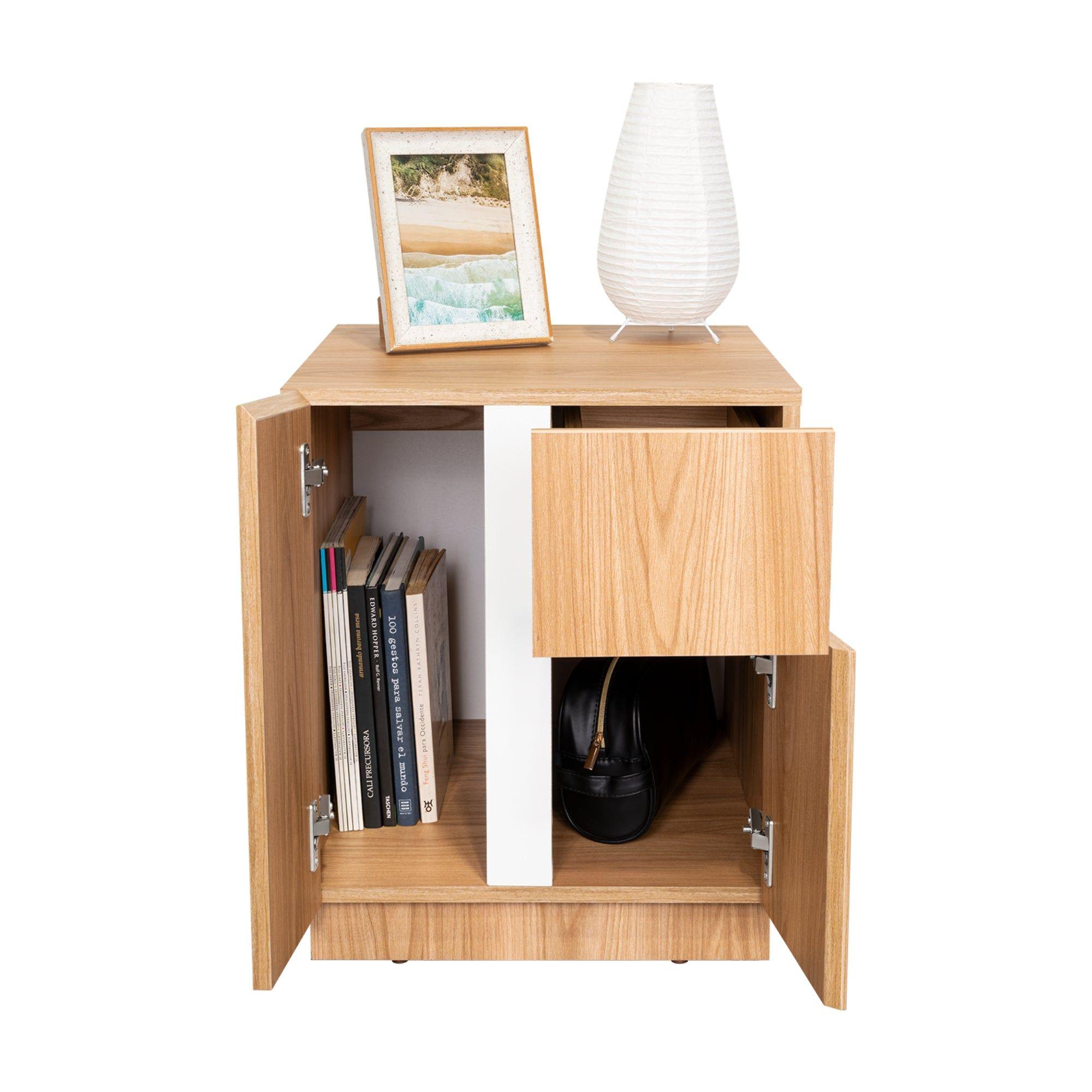 Velador 2 Puertas 1 Cajon 52 X 45 X 40 Cm Café Claro Y Blanco-1