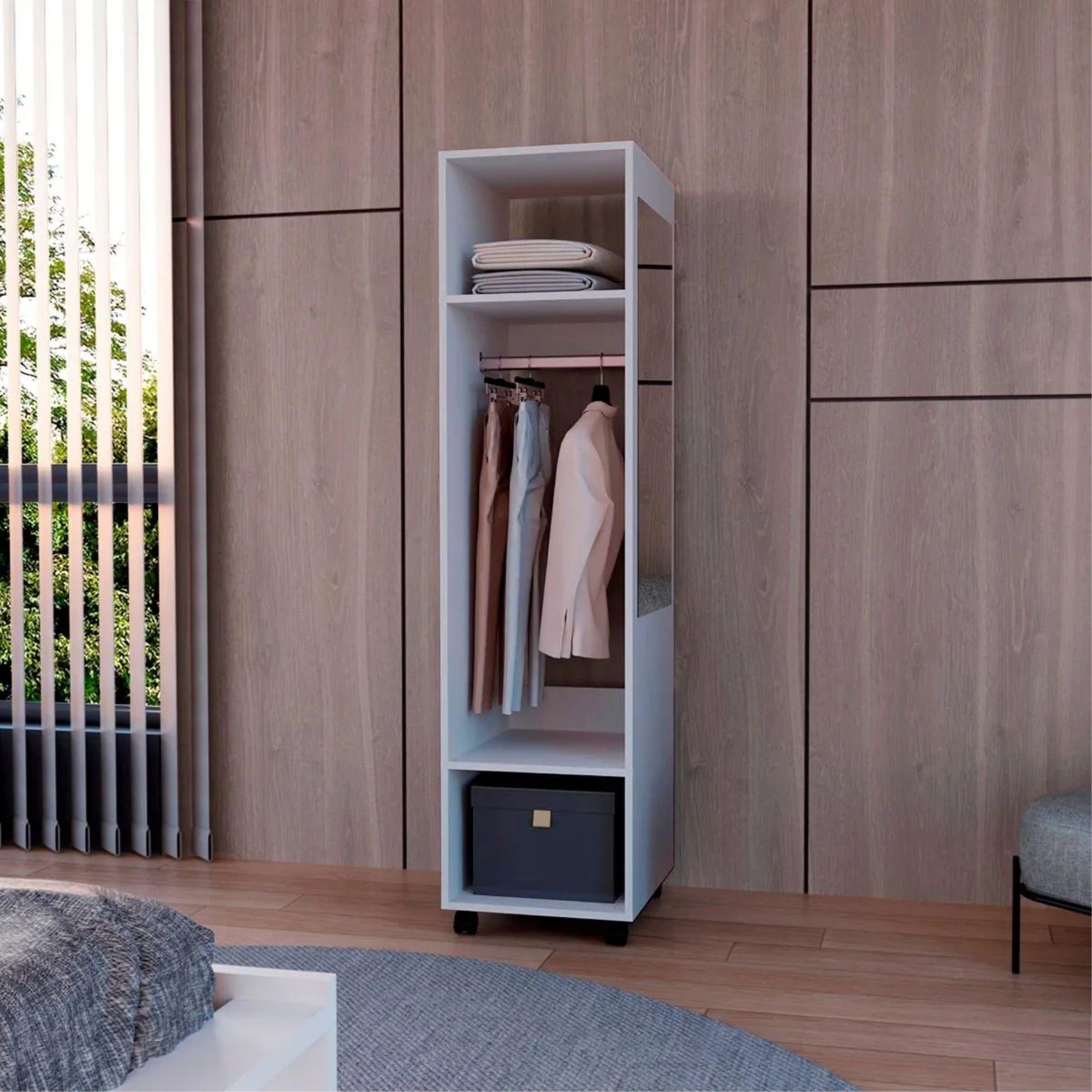 CLOSET CON ESPEJO Y 4 RUEDAS FM-025B - BLANCO-4