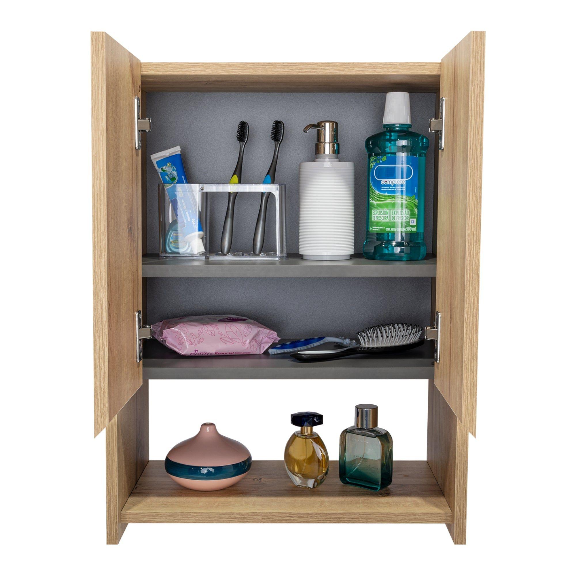 Botiquin 2 Puertas 60X45X25 Cm Café Claro Y Gris-3