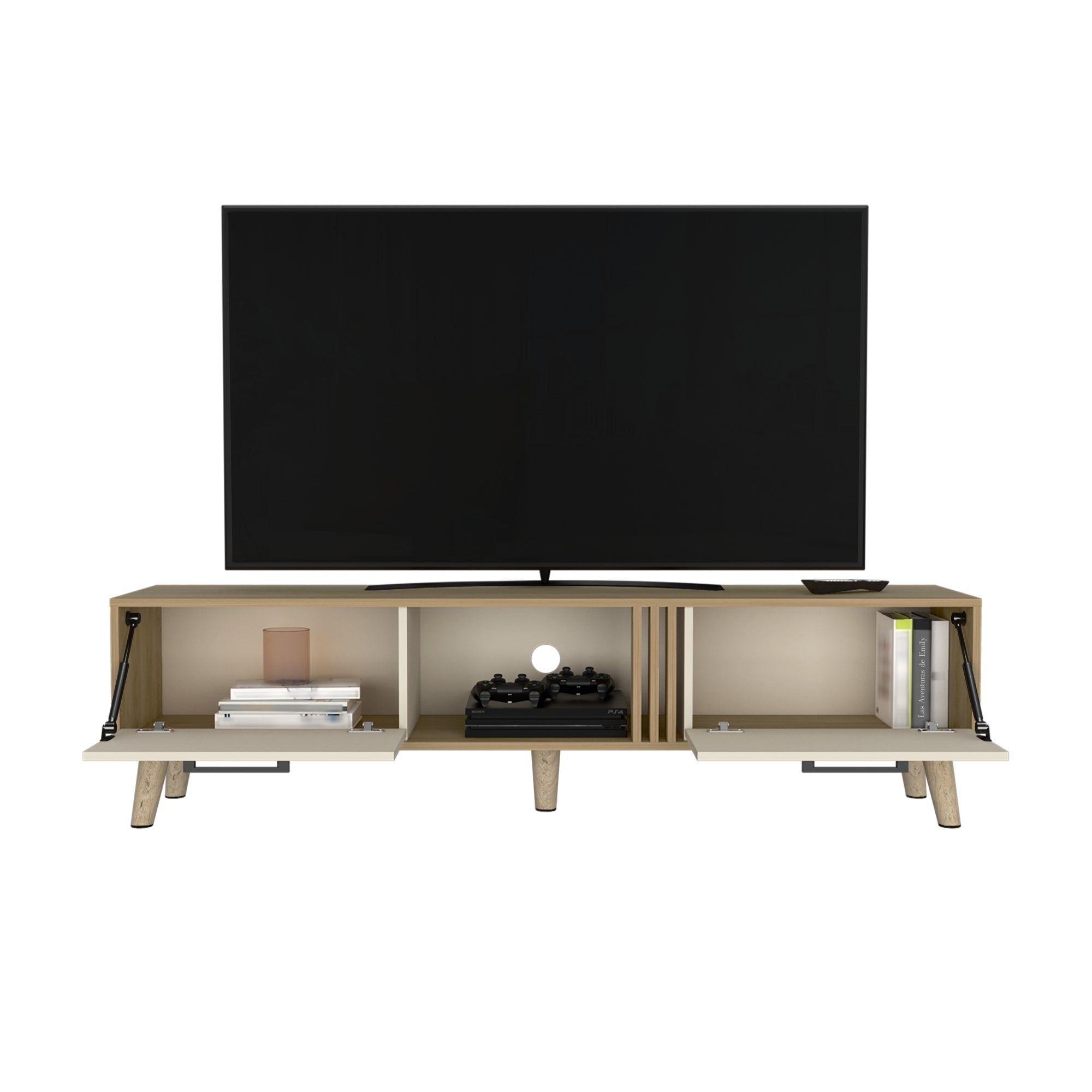 Rack Tv 65" 2 Puertas 160X43X35 Cm Cafe Claro Y Beige-2