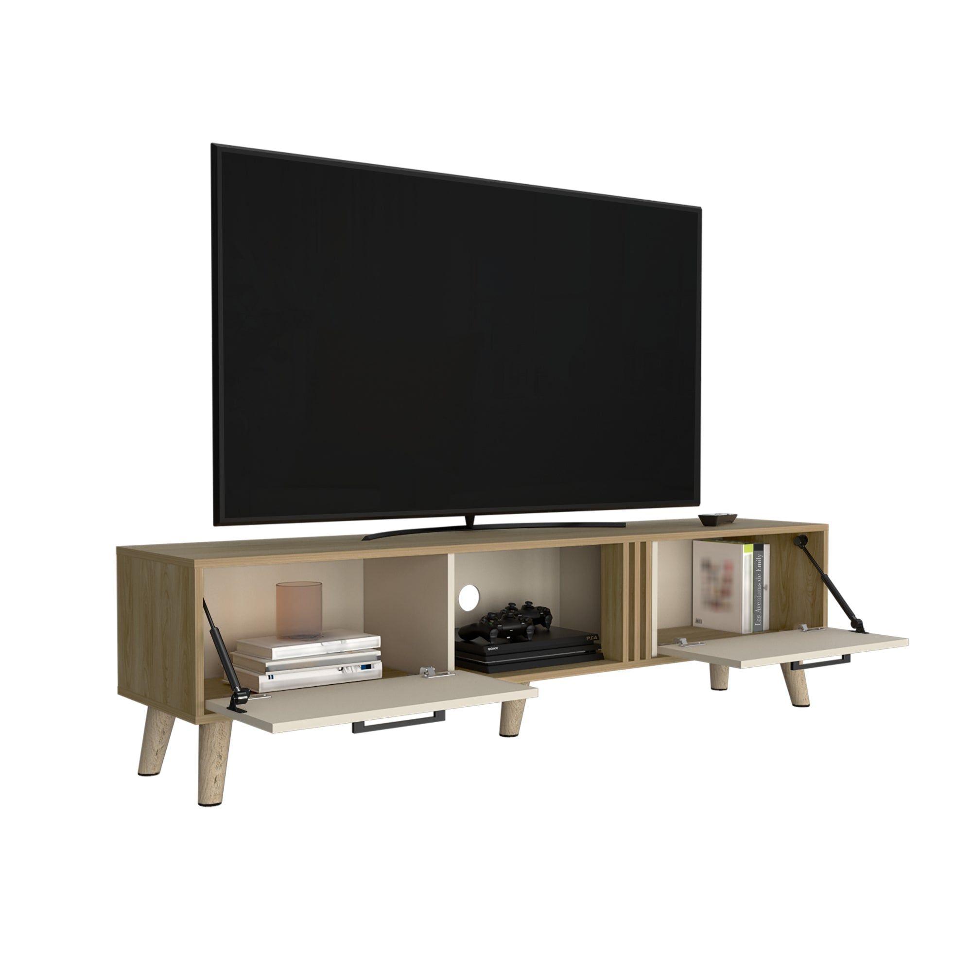 Rack Tv 65" 2 Puertas 160X43X35 Cm Cafe Claro Y Beige-3