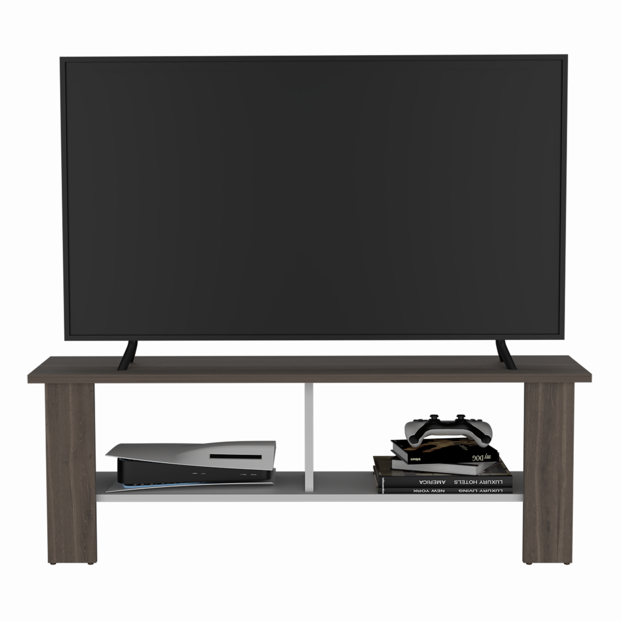 RACK TV 50" CON 2 REPISAS FM-031O CAFÉ OSCURO Y BLANCO-2