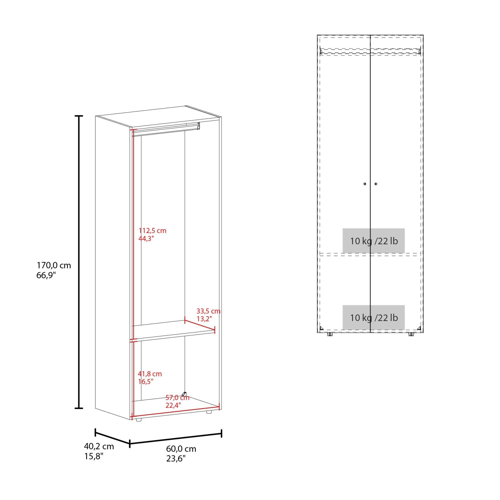 Closet 1 Colgador 2 Puertas 170X60X40,2 Cm Blanco-6
