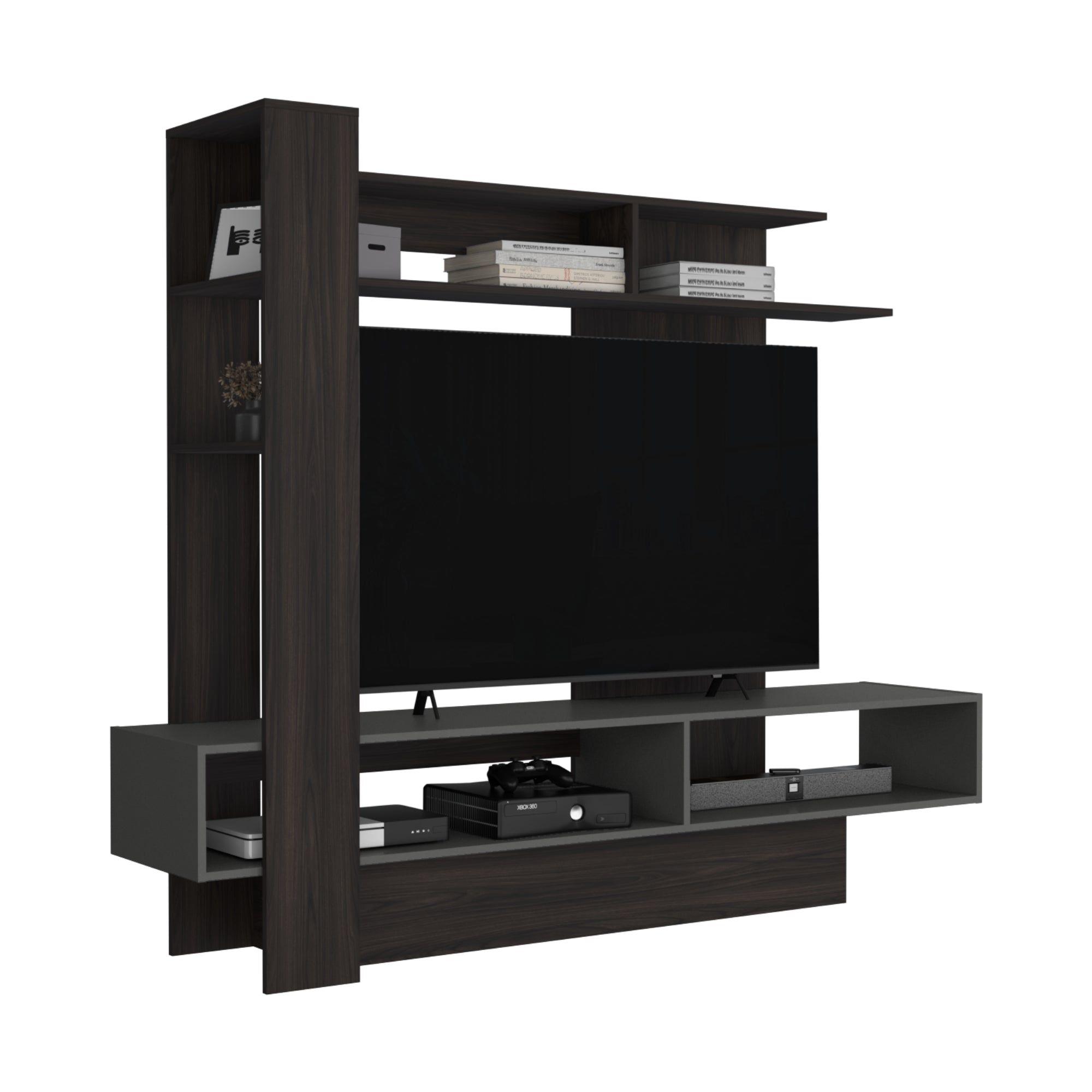 ESTANTE TV 55" CON 4 REPISAS FM-004O CAFÉ OSCURO Y PLOMO-2