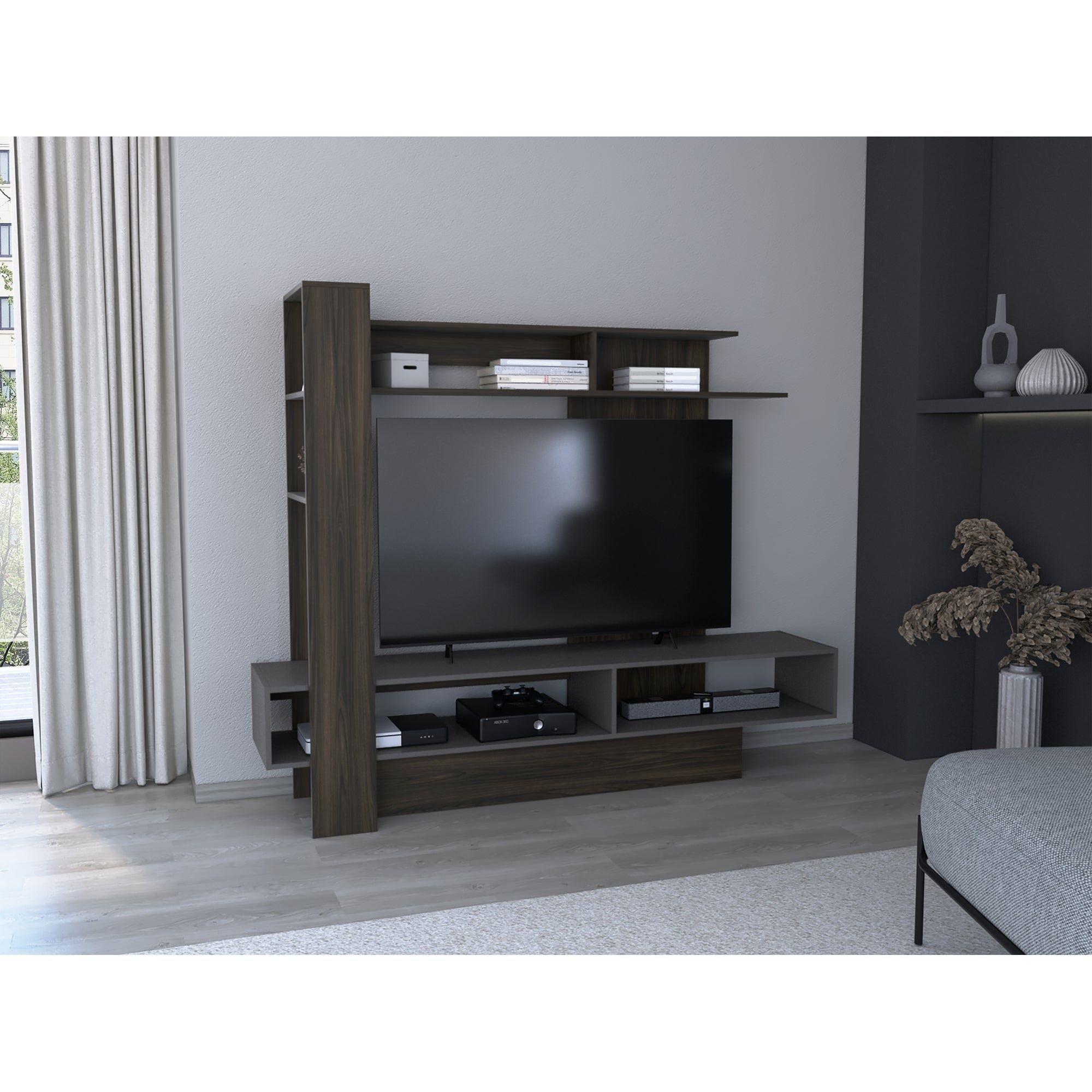 ESTANTE TV 55" CON 4 REPISAS FM-004O CAFÉ OSCURO Y PLOMO-3