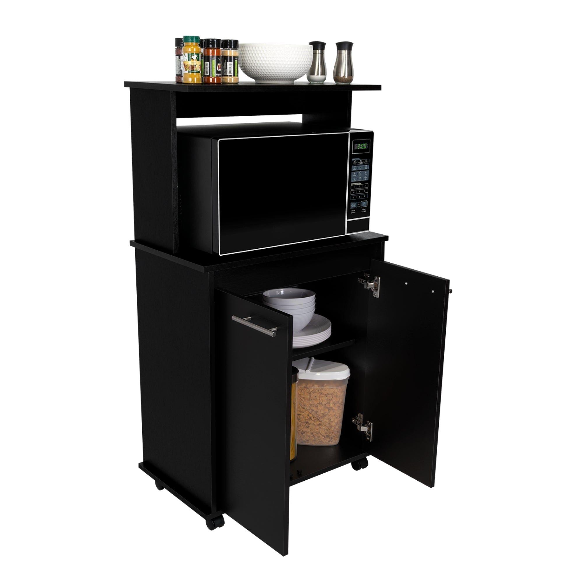 Mueble Microondas Con Ruedas 2 Puertas Fm-004N Negro-3